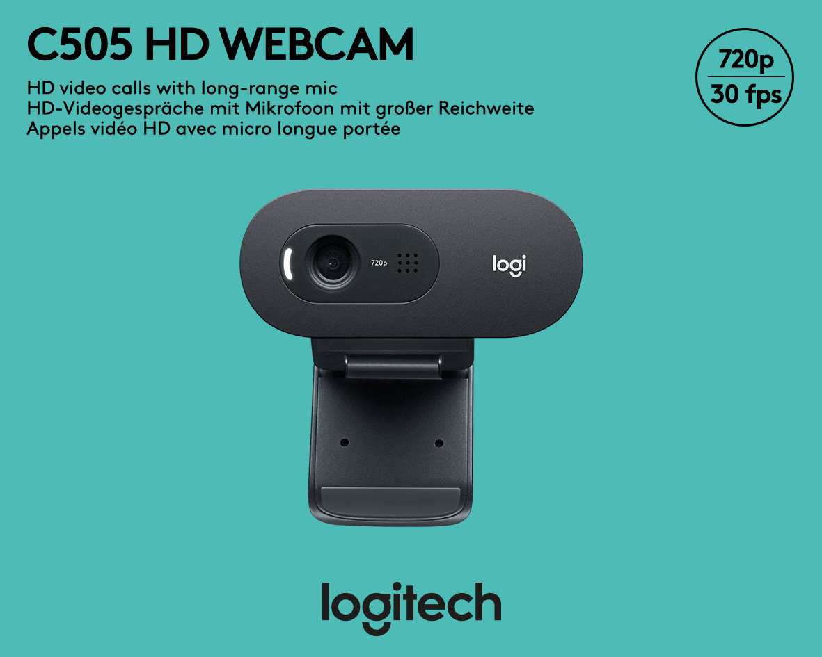 Logitech Webcam C505, HD 720p, schwarz 1280x720, 30 FPS, USB, Retail