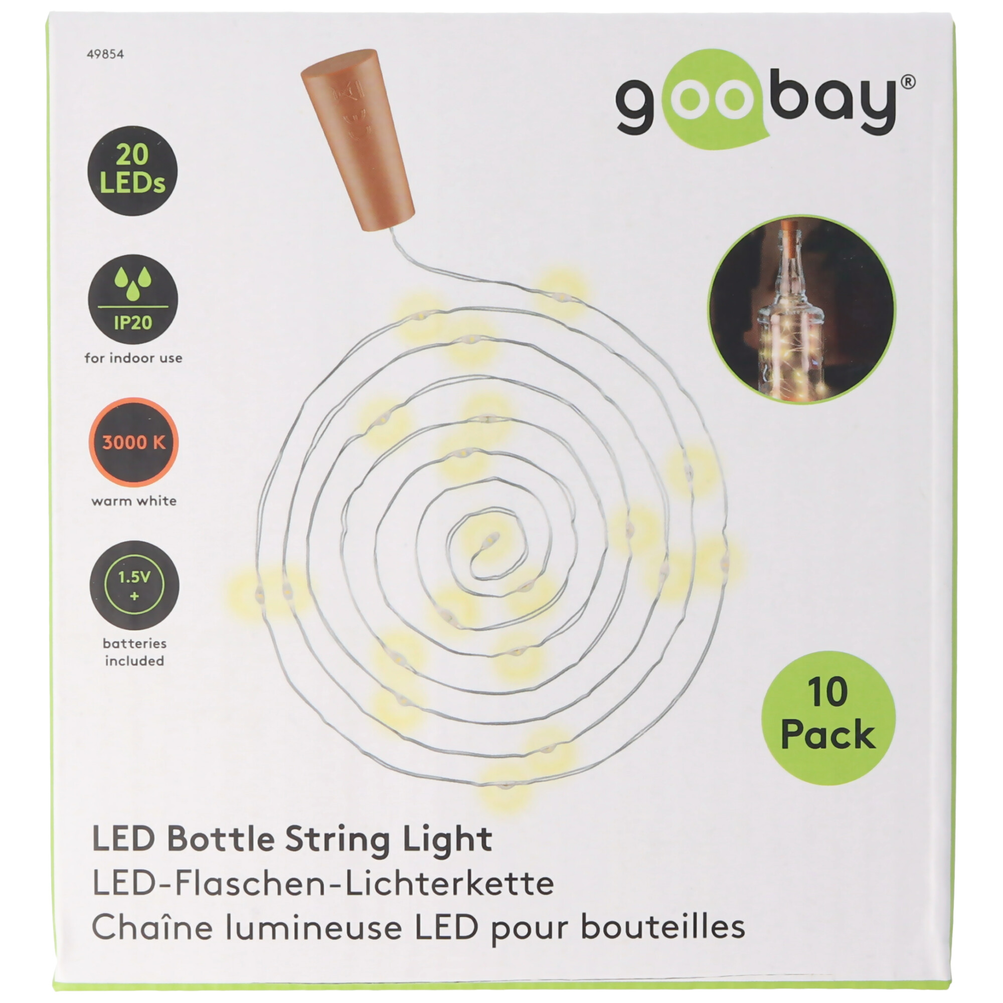 10 Stück LED-Flaschenlicht Lichterkette inklusive Batterien, die Beleuchtung ideal für Glasflaschen