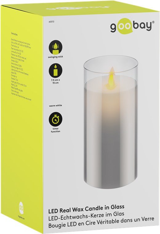 Goobay LED-Echtwachs-Kerze im Glas, 7,5 x 15 cm - wunderschöne und sichere Lichtlösung für viele Bereiche wie Haus und Loggia, Büros oder Schulen