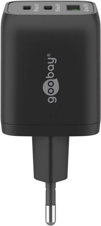 Goobay USB-C™ PD Multiport-Schnellladegerät Nano (65 W) schwarz - 2x USB-C™-Anschlüsse (Power Delivery) und 1x USB-A-Anschluss (Quick Charge 3.0) - schwarz