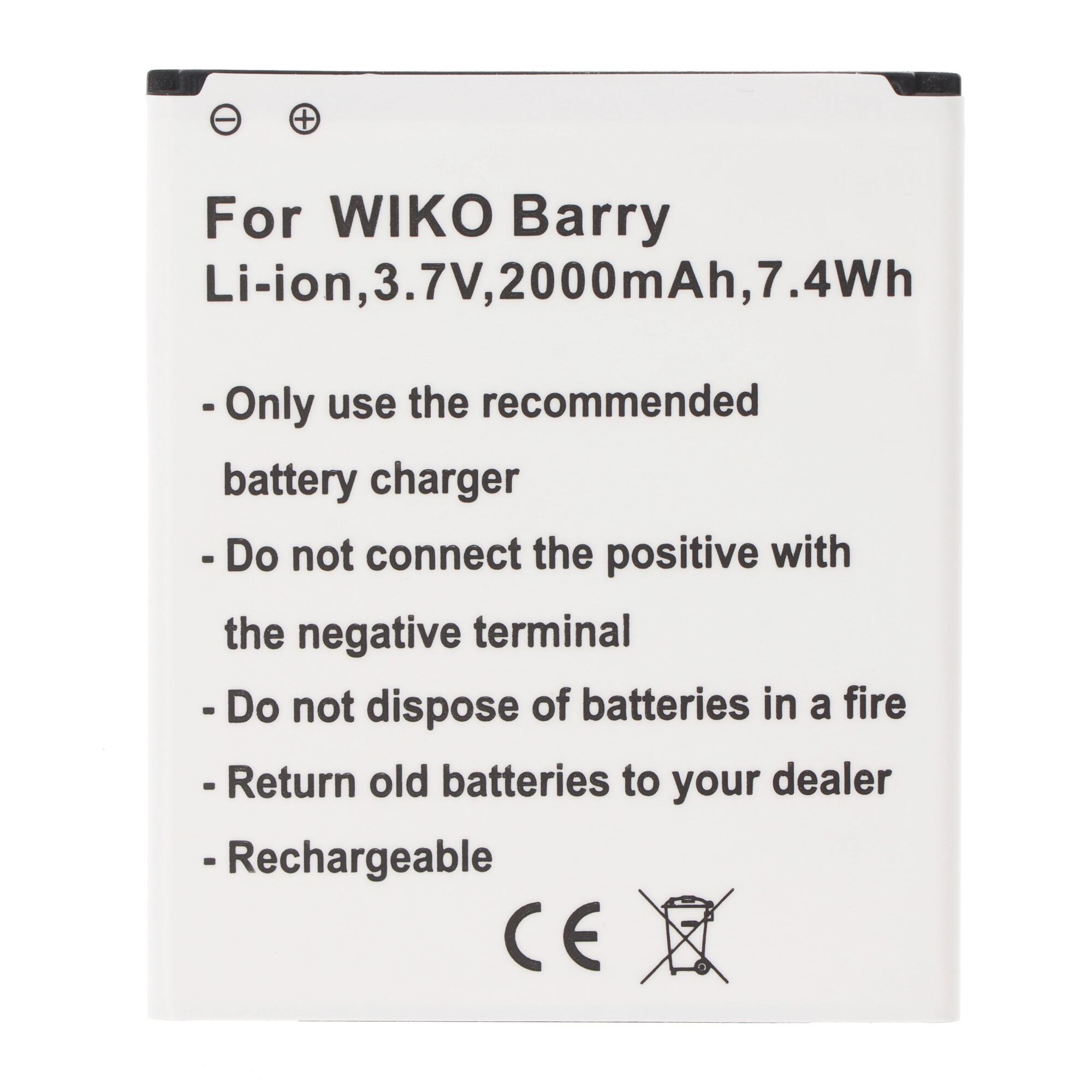 Akku passend für Wiko Barry Akku Barry Dual SIM Lithium Ionen Akku 3,7 Volt 2000mAh
