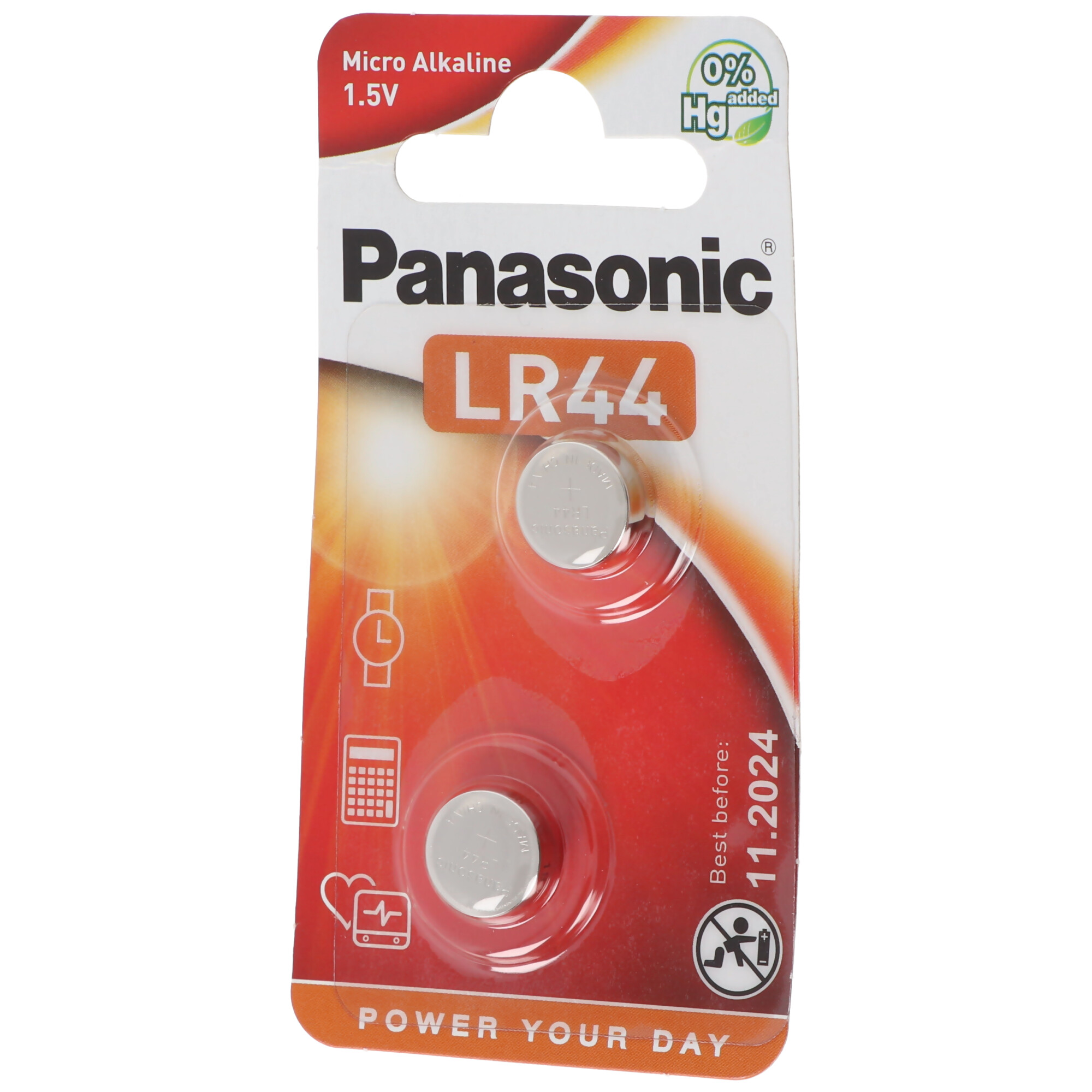 Panasonic Batterie Alkaline, Knopfzelle, LR44, V13GA, 1.5V Electronics, Retail Blister (2-Pack)