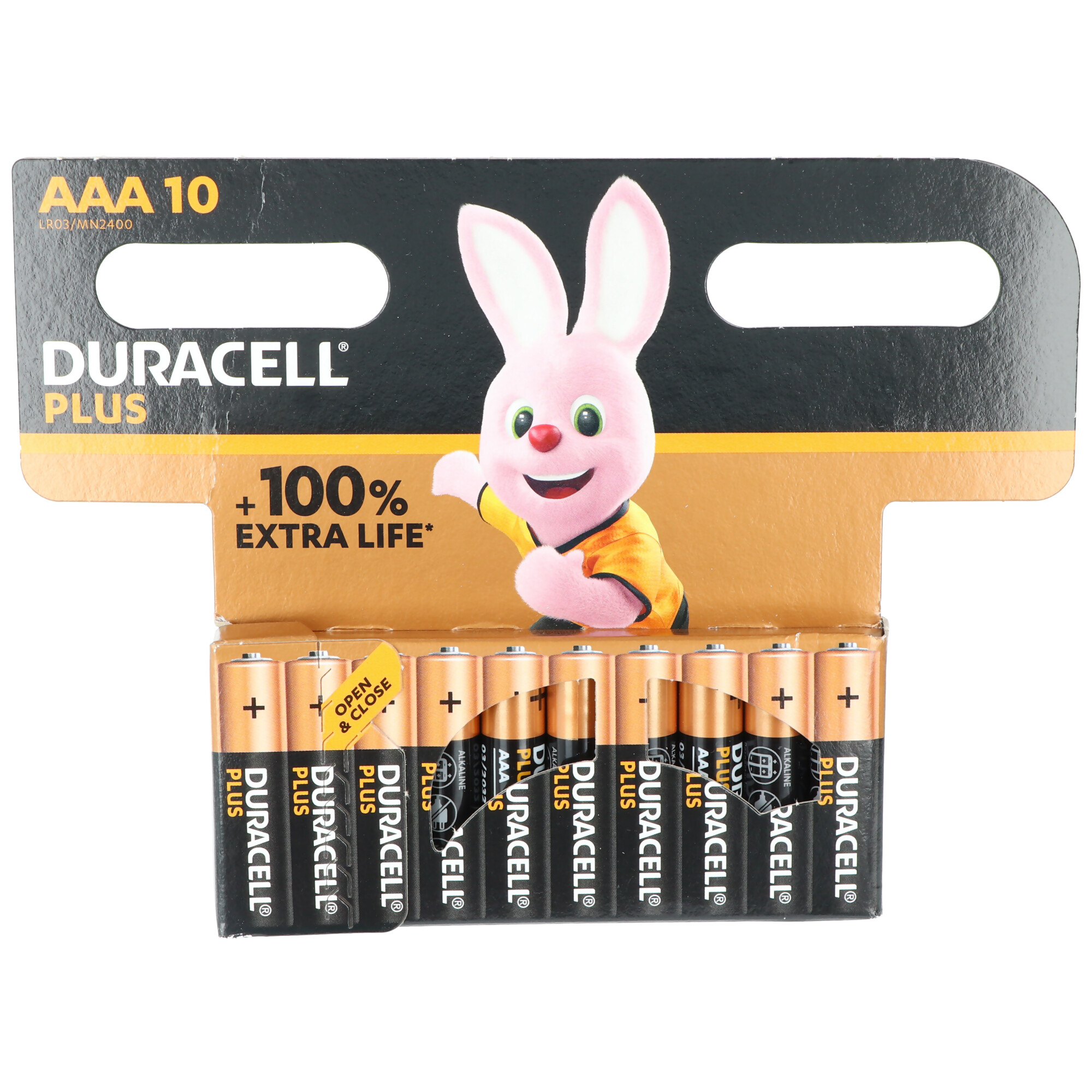 Duracell Batterie Alkaline, Micro, AAA, LR03, 1.5V Plus, Extra Life, Retail Blister (10-Pack)
