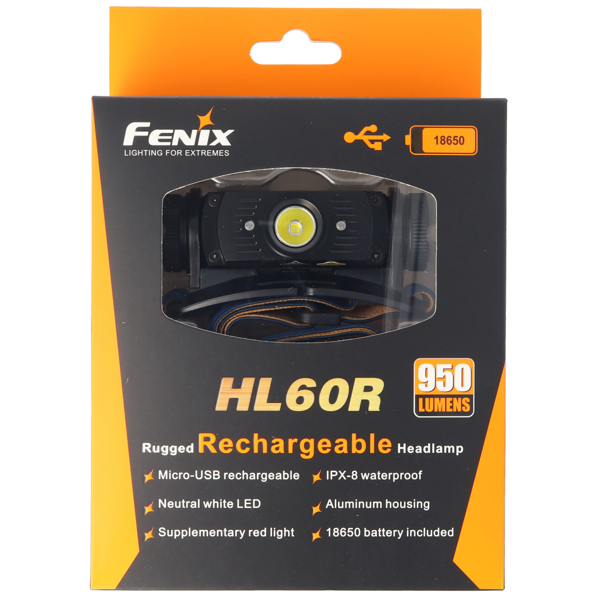 Fenix HL60R LED Stirnlampe mit max. 950 Lumen, weiß oder rot, wiederaufladbar mit USB Anschluss