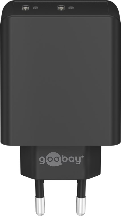 Goobay Dual-USB-C™ PD Schnellladegerät (36 W) schwarz - Ladeadapter mit 2x USB-C™-Anschlüssen (Power Delivery)