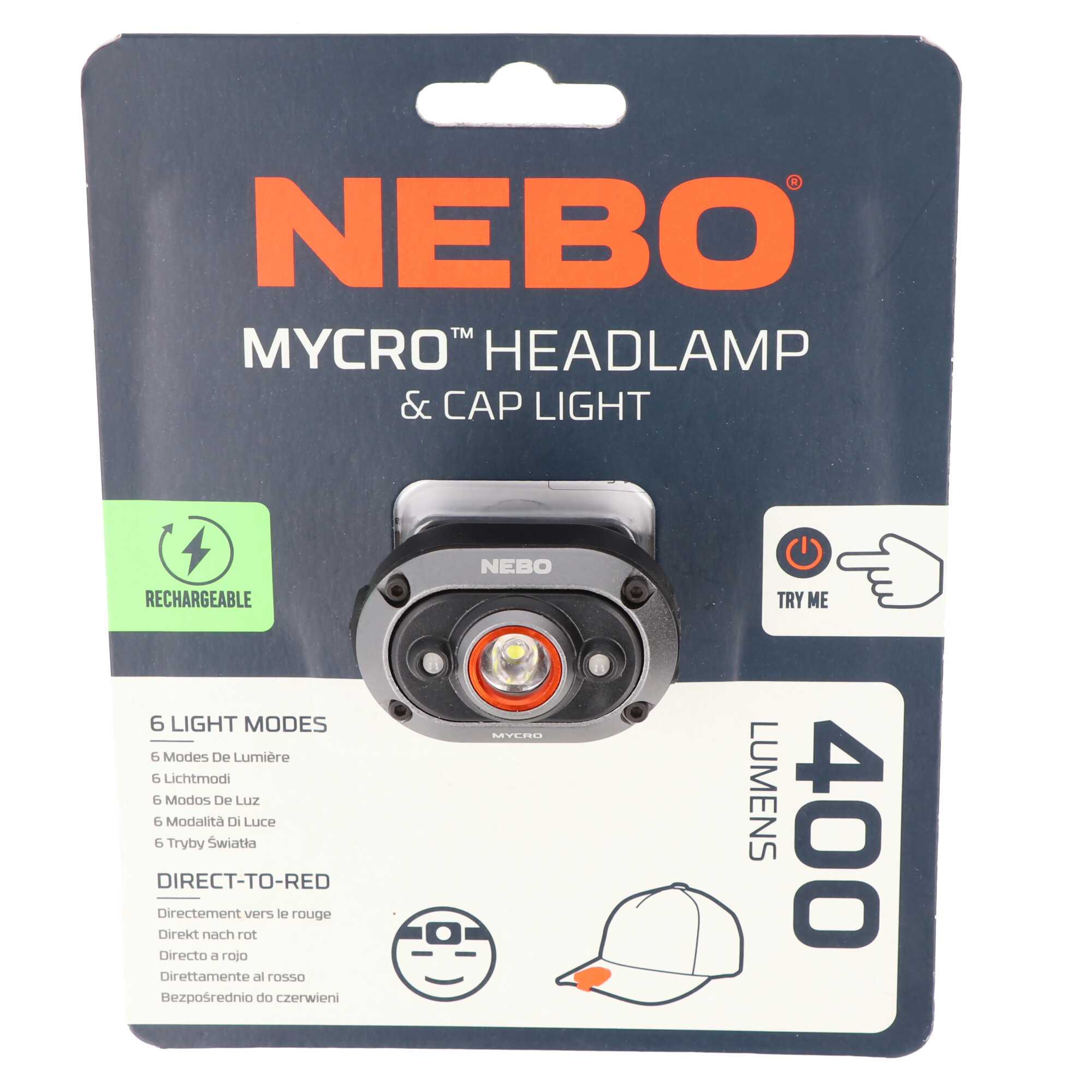 NEBO LED Stirnlampe MYCRO mit bis zu 400lm und 80m Leuchtweite integrierter Akku 3,7V 200mAh Li-Polymer