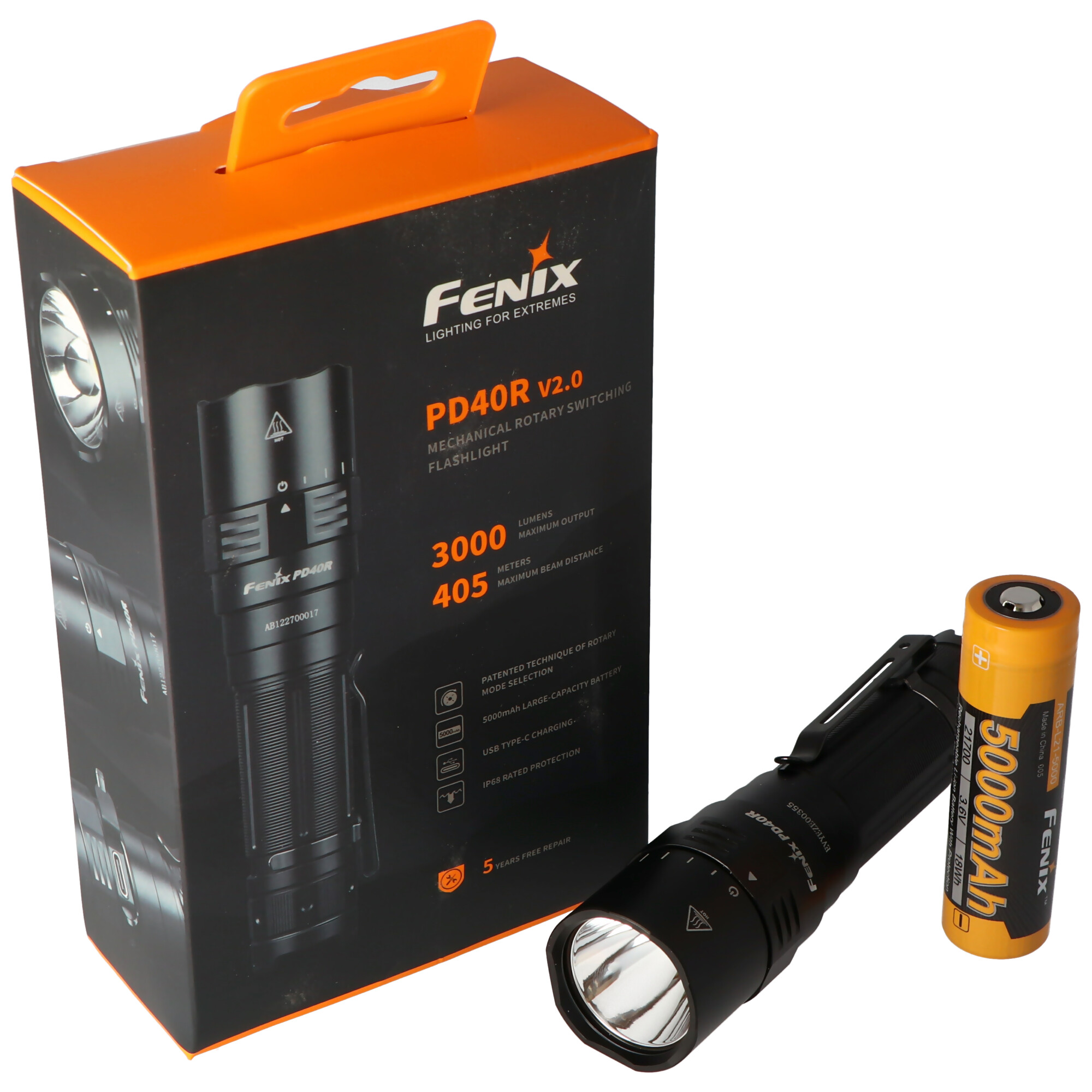 Fenix PD40R V2.0 LED-Taschenlampe max. 3000 Lumen inklusive Akku und Ladekabel