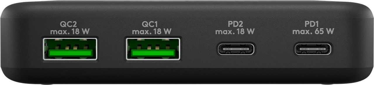 Goobay Multiport 4-fach Tischladegerät (65 W) schwarz - Ladeport mit 2x USB-C™-Anschlüssen (Power Delivery) und 2x USB-A-Anschlüssen (Quick Charge 3.0)