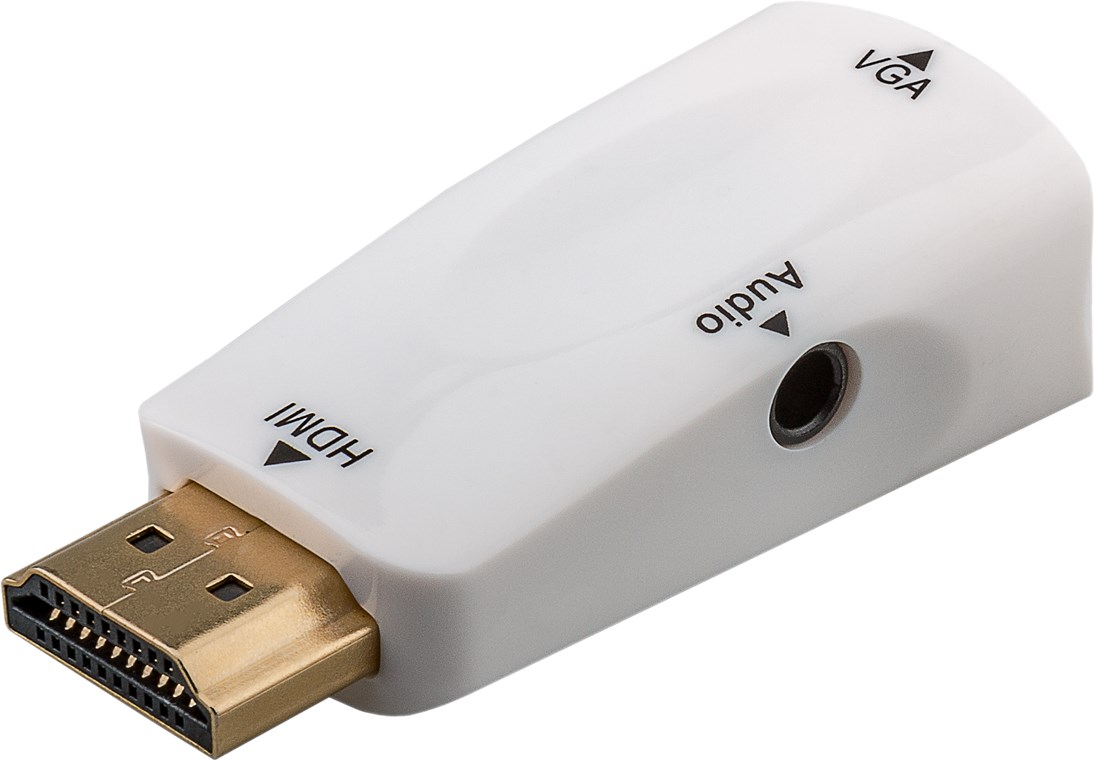 Goobay Kompakter HDMI™/VGA-Adapter inkl. Audio, vergoldet - HDMI™-Stecker (Typ A) > VGA-Buchse (15-polig) + Klinke 3,5 mm Buchse (3-Pin, stereo)