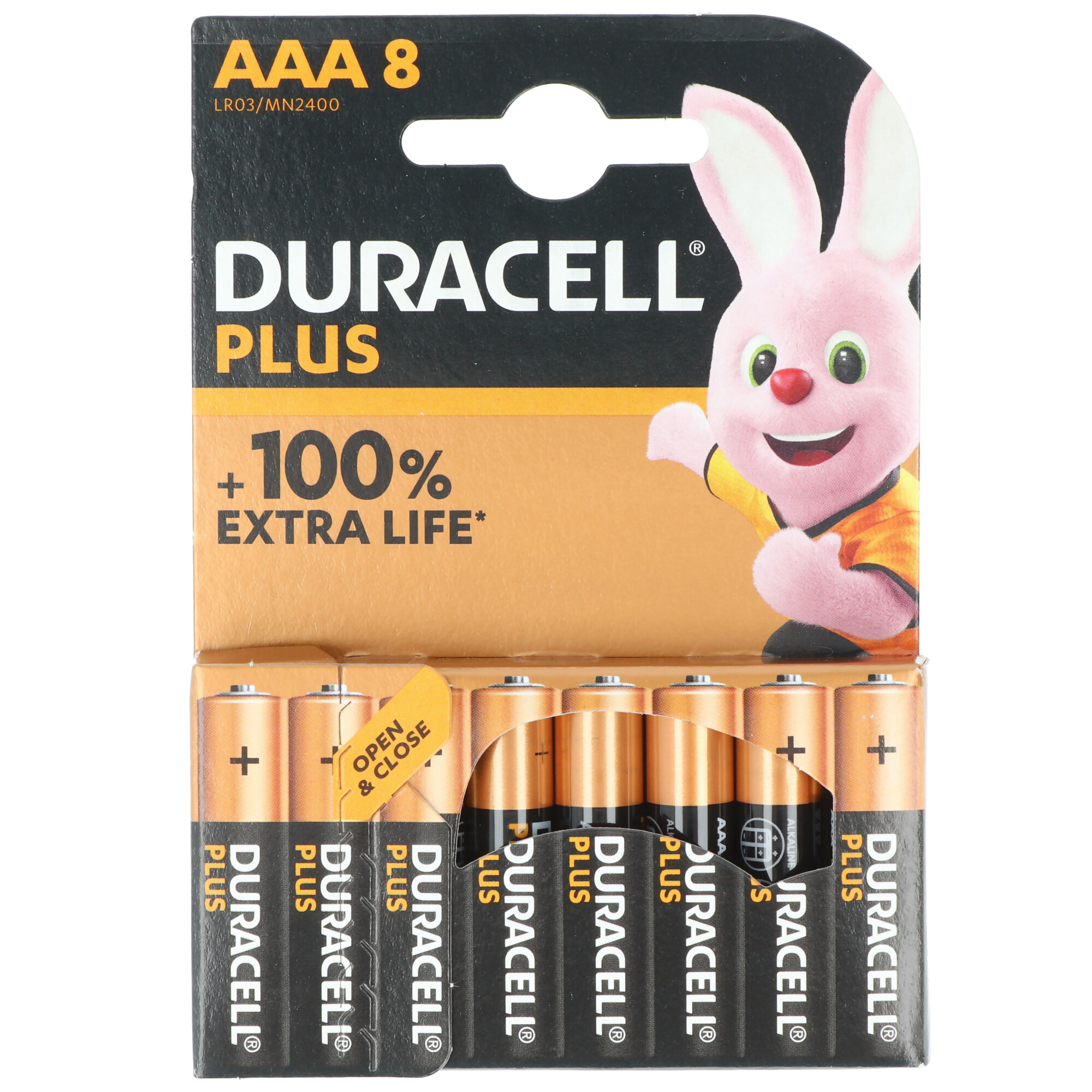 Duracell Batterie Alkaline, Micro, AAA, LR03, 1.5V Plus, Extra Life, Retail Blister (8-Pack)