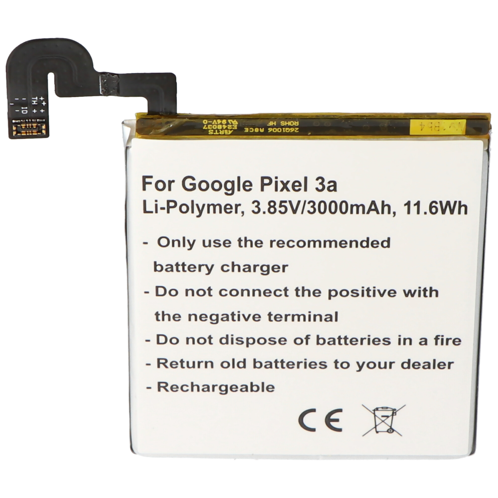 Akku passend für Google Pixel 3a, Li-Polymer, 3,85V, 3000mAh, 11,6Wh, built-in, ohne Werkzeug
