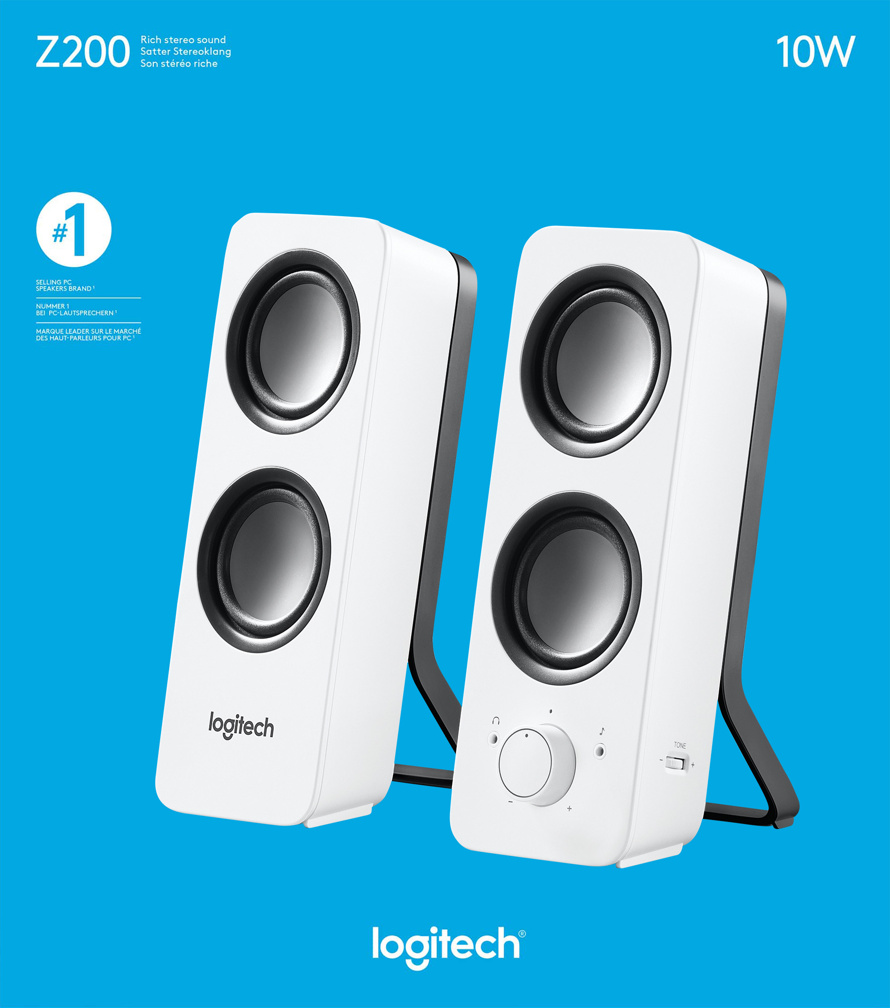 Logitech Lautsprecher Z200, Audio, Stereo 2.0, 10W weiss, Retail
