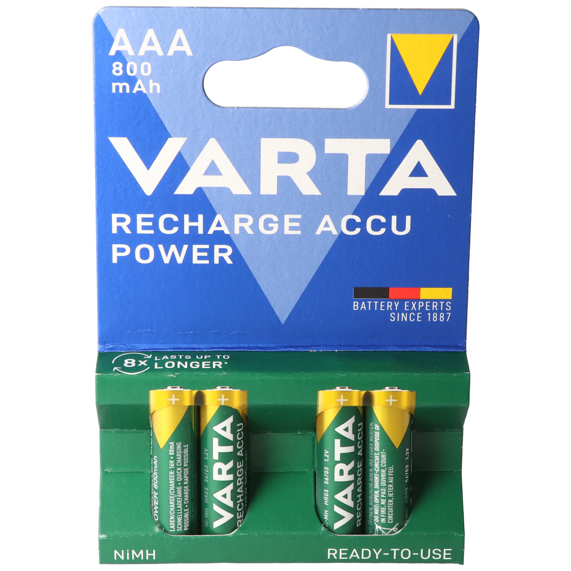 VARTA Ready2use Akku Micro/AAA 56703 800mAh 4er Pack 4008496550616