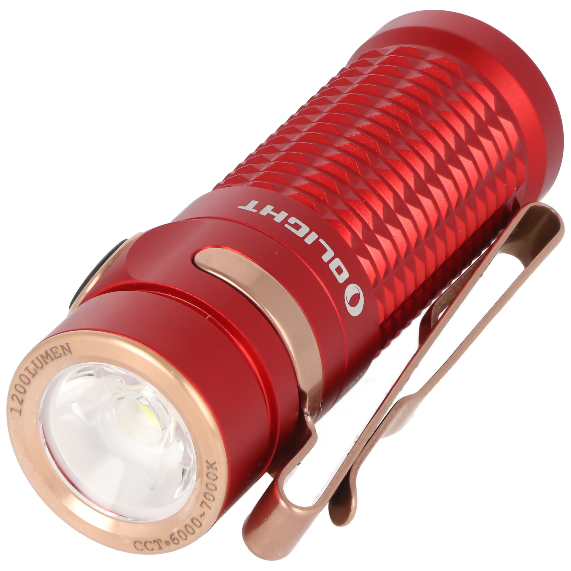 Olight Baton 3 LED-Taschenlampe, 1200 Lumen, wiederaufladbar, rutschfestes Texturdesign, inklusive IMR16340 3,7V 550mAh Akku und Ladekabel, rot