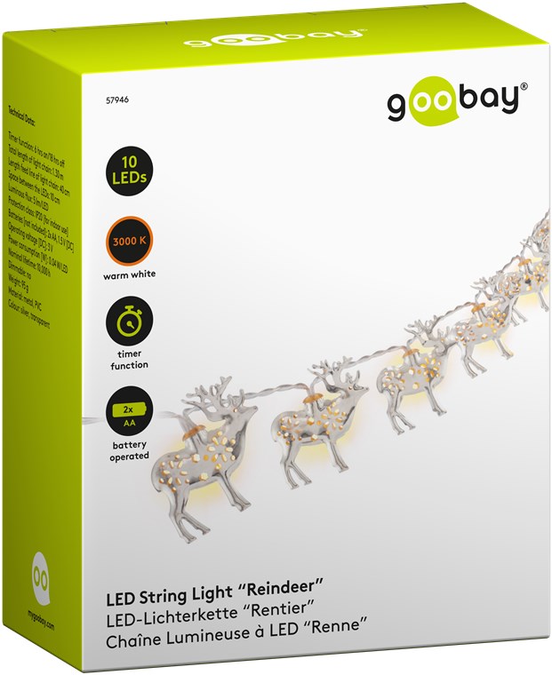 Goobay 10er LED-Lichterkette "Rentier", silber - mit Timer-Funktion, warm-weiß (3000 K), batteriebetrieben