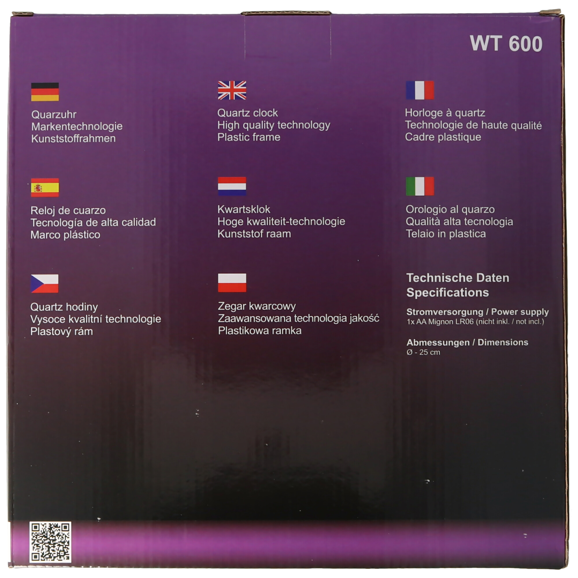 WT 600 - klassische, analoge Wanduhr mit Kuststoffrahmen in rot von Technoline