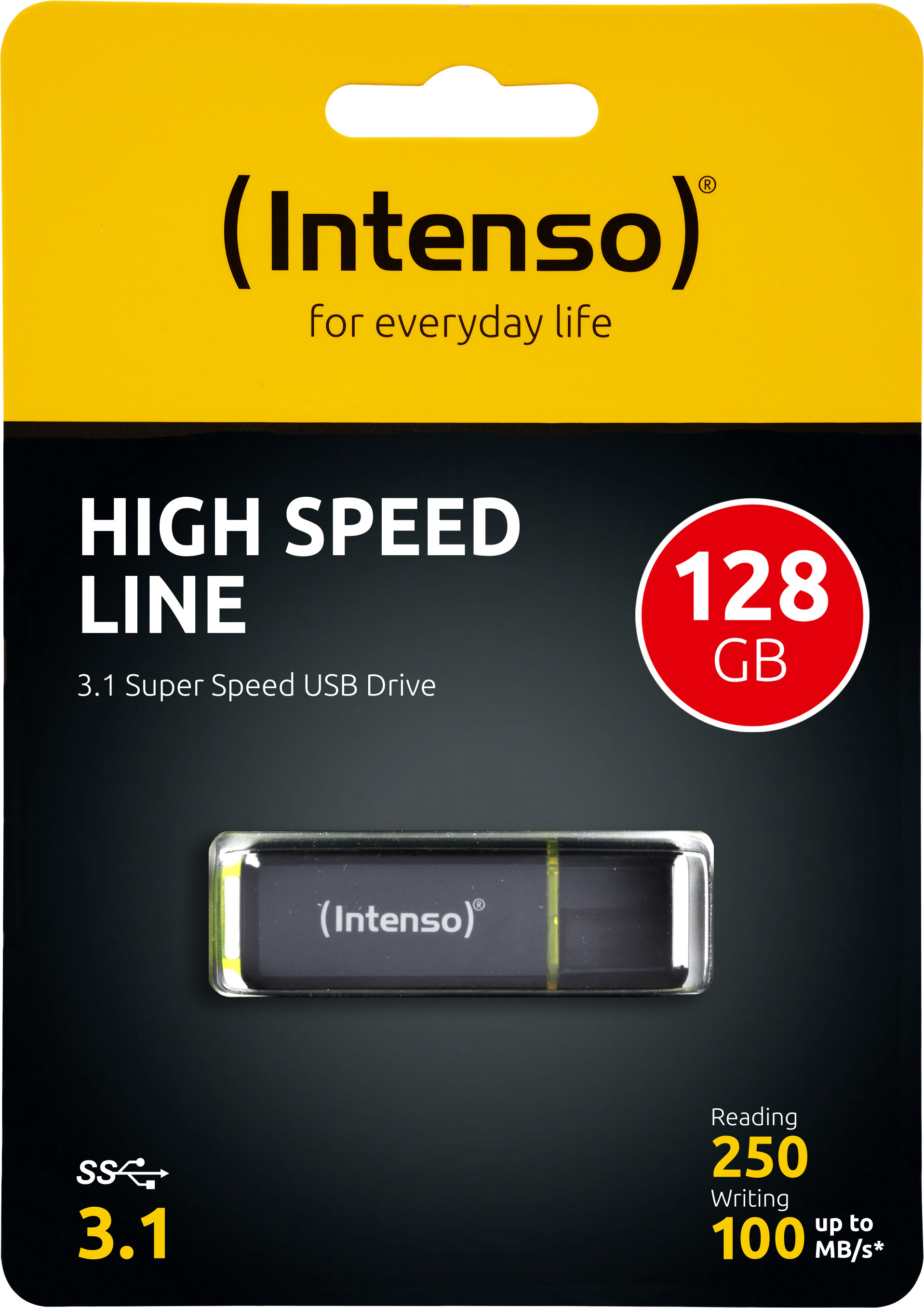 Intenso USB 3.1 Stick 128GB, High Speed Line, schwarz Typ-A, (R) 250MB/s, (W) 100MB/s, Retail-Blister