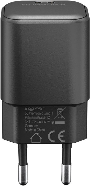 Goobay USB-C™ PD Schnellladegerät Nano (65 W) schwarz - 1x USB-C™-Anschluss (Power Delivery) - schwarz