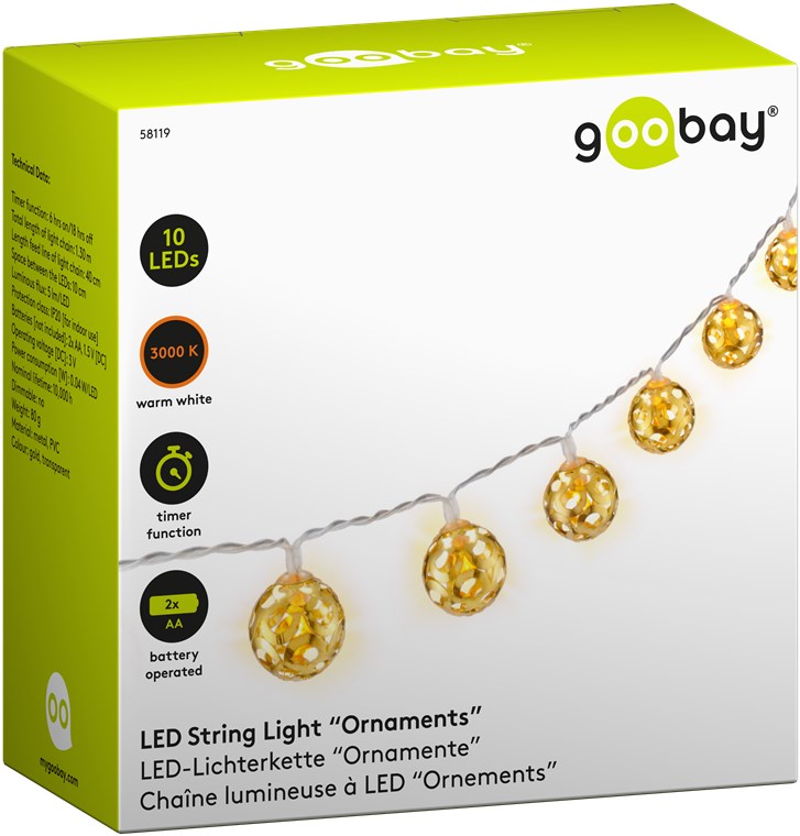 Goobay 10er LED-Lichterkette "Ornamente" - mit Timer-Funktion, warm-weiß (3000 K), batteriebetrieben