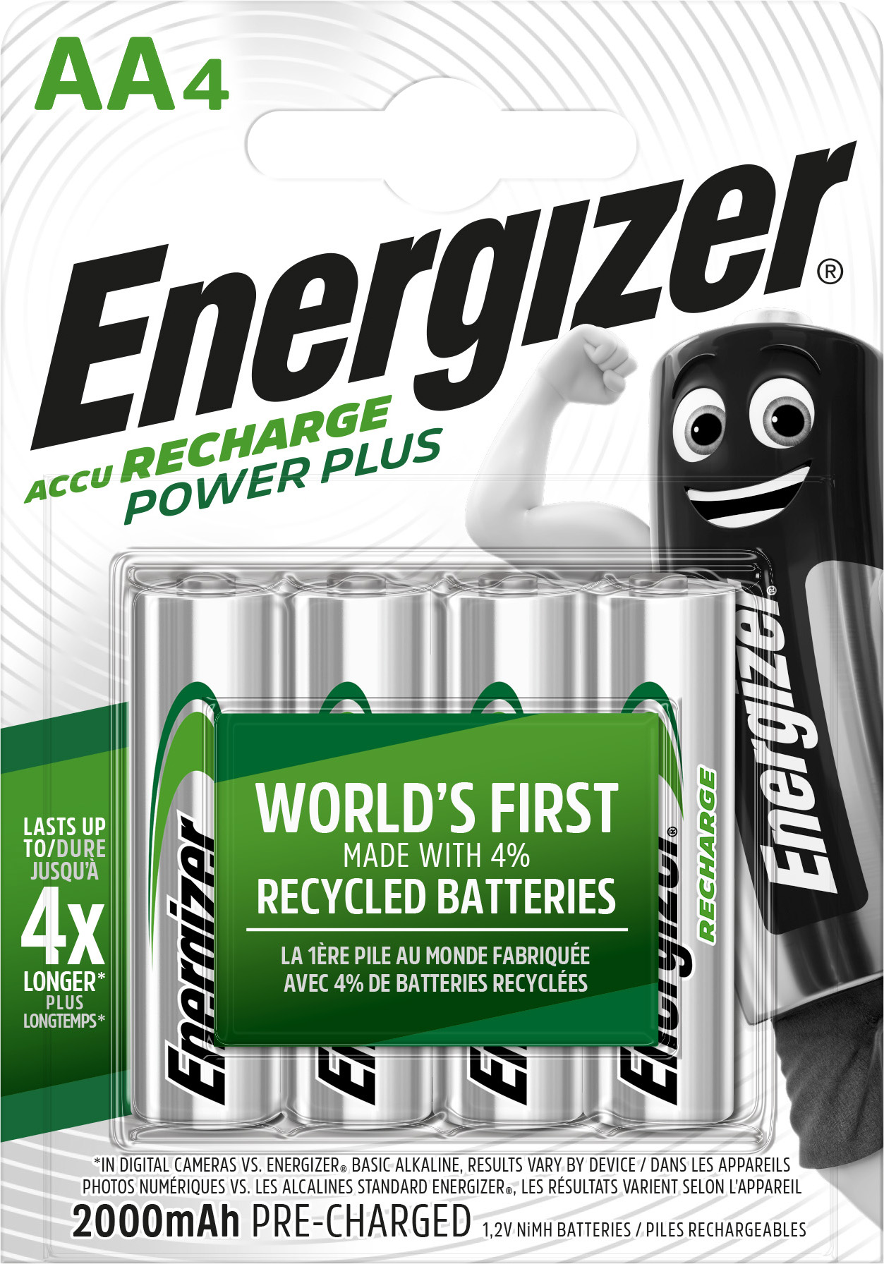 Energizer Akku NiMH, Mignon, AA, HR06, 1.2V/2000mAh Power Plus, Pre-charged, Retail Blister (4-Pack)