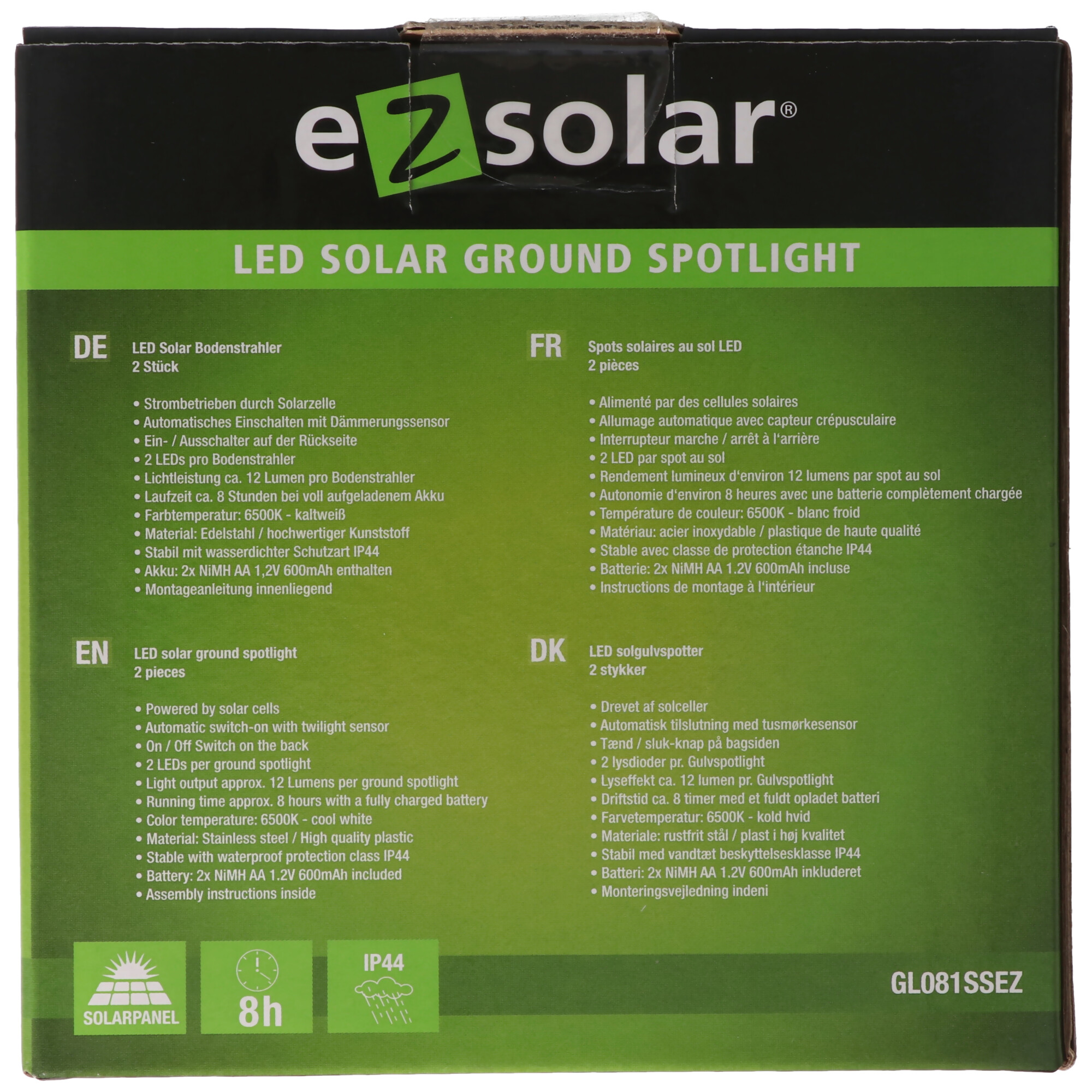 LED Solar Bodenleuchte mit 2 weissen LED max. 12 Lumen, Leuchtdauer max. 8 Stunden