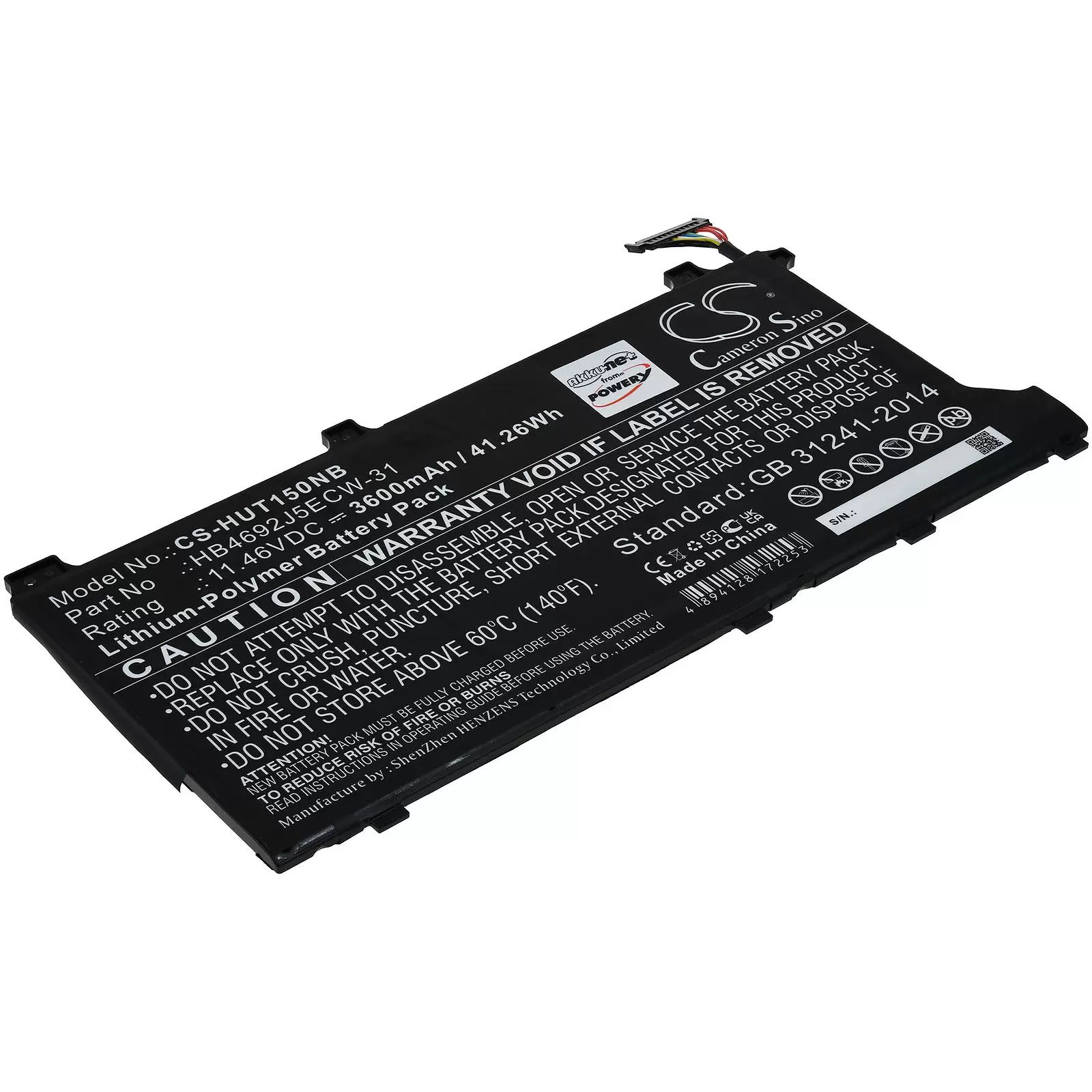 Akku passend für Laptop Huawei MateBook D 15 2020, MagicBook 15 4500U, Typ HB4692J5ECW-31 - 11,46V - 3600 mAh
