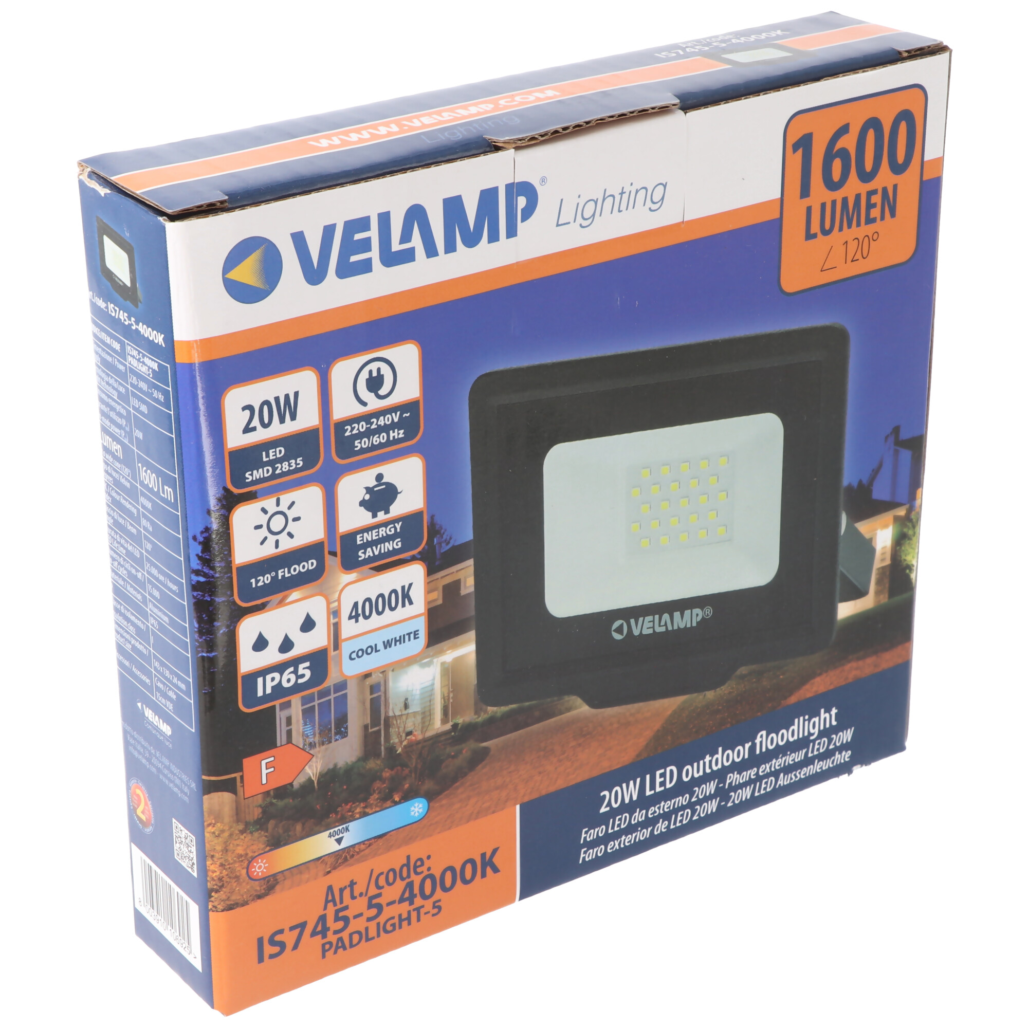 Velamp PADLIGHT5, SMD LED Strahler, 20W IP65, schwarz 4000K