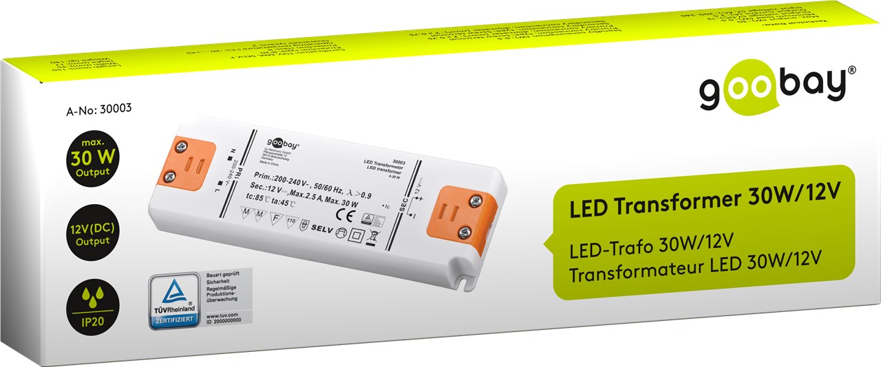 LED-Trafo 12 V/30 W 12 V DC für LEDs bis 30 W Gesamtlast