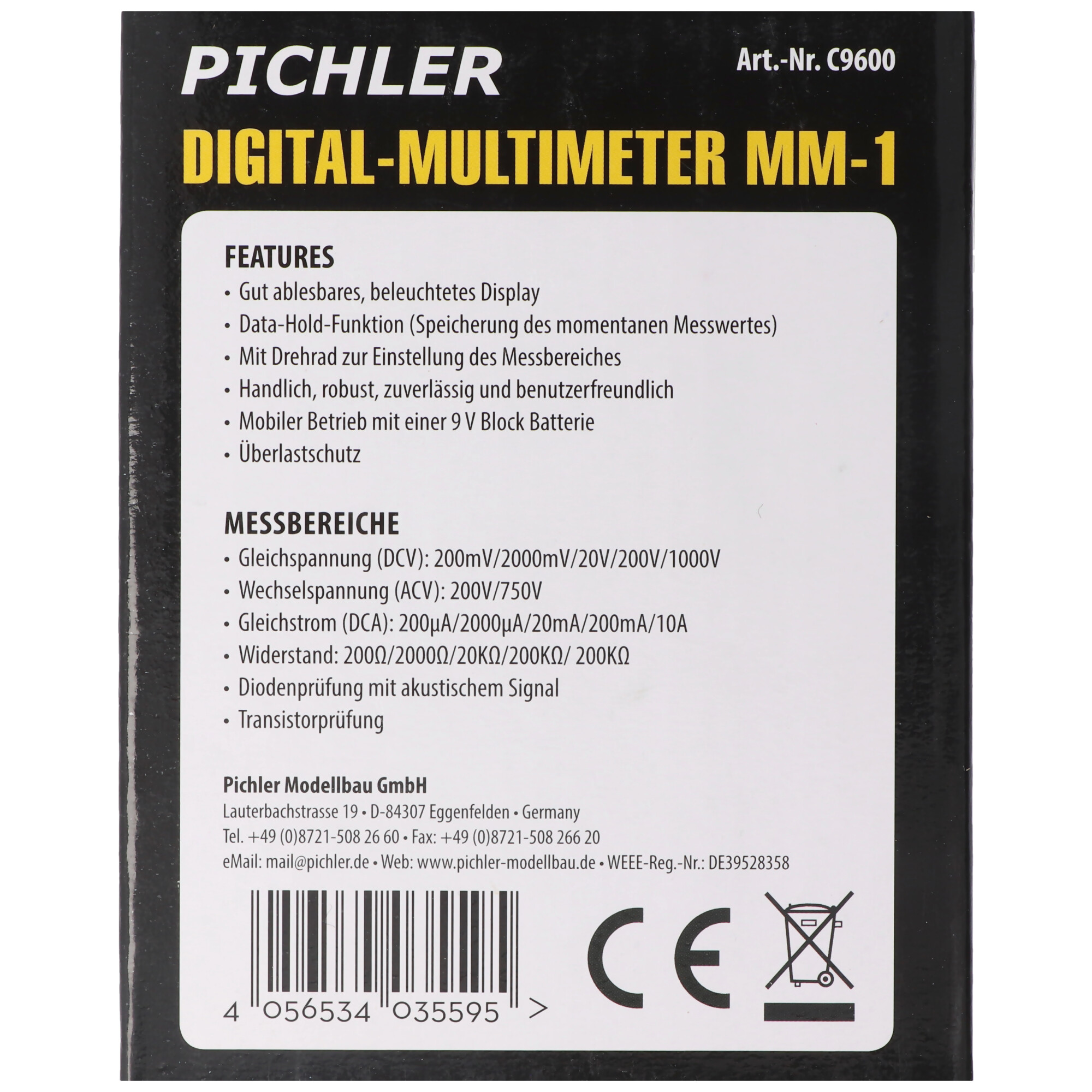 Digital Multimeter MM-1, beleuchtetes Display, ideal für Modellbau, Hobby, Werkstatt, Haushalt