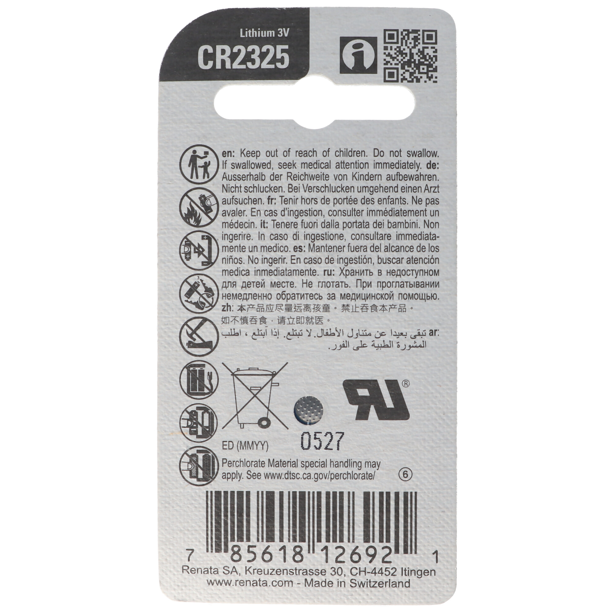 Renata CR2325 Lithium Batterie IEC CR2325, BR2325 max. 190mAh