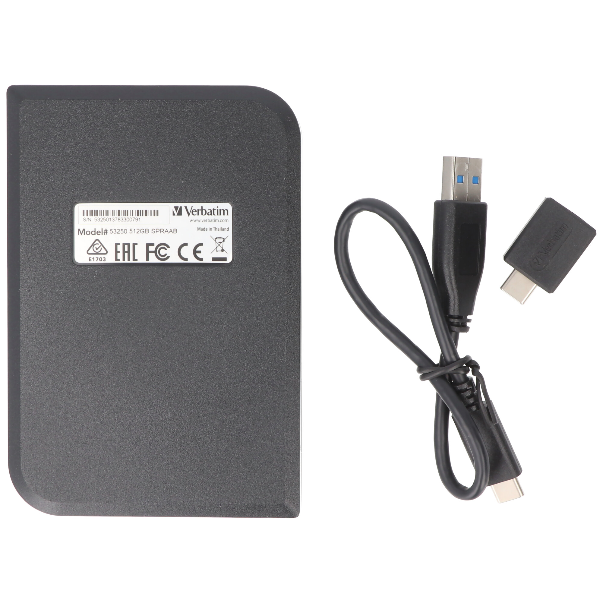 Verbatim SSD 512GB, USB 3.2, Typ A-C, 6.35cm (2.5'') Store n Go, (R) 400MB/s, (W) 400MB/s, Retail