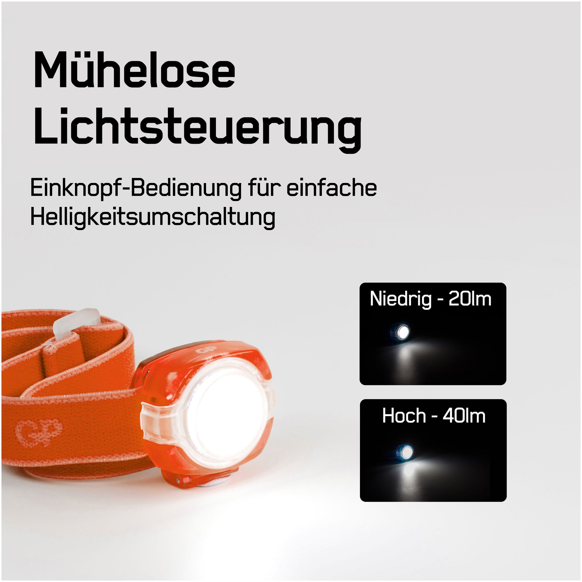 Stirnlampe GP CH31 40lumen inkl. 2x CR2025 Lithium Knopfzellen Orange