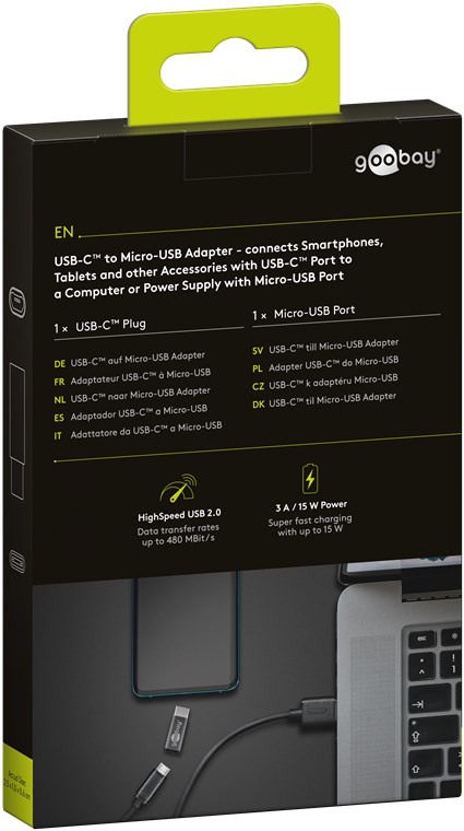 Goobay Adapter USB-C™ auf USB 2.0 Micro-B, grau - USB-C™-Stecker > USB 2.0-Micro-Buchse (Typ B)