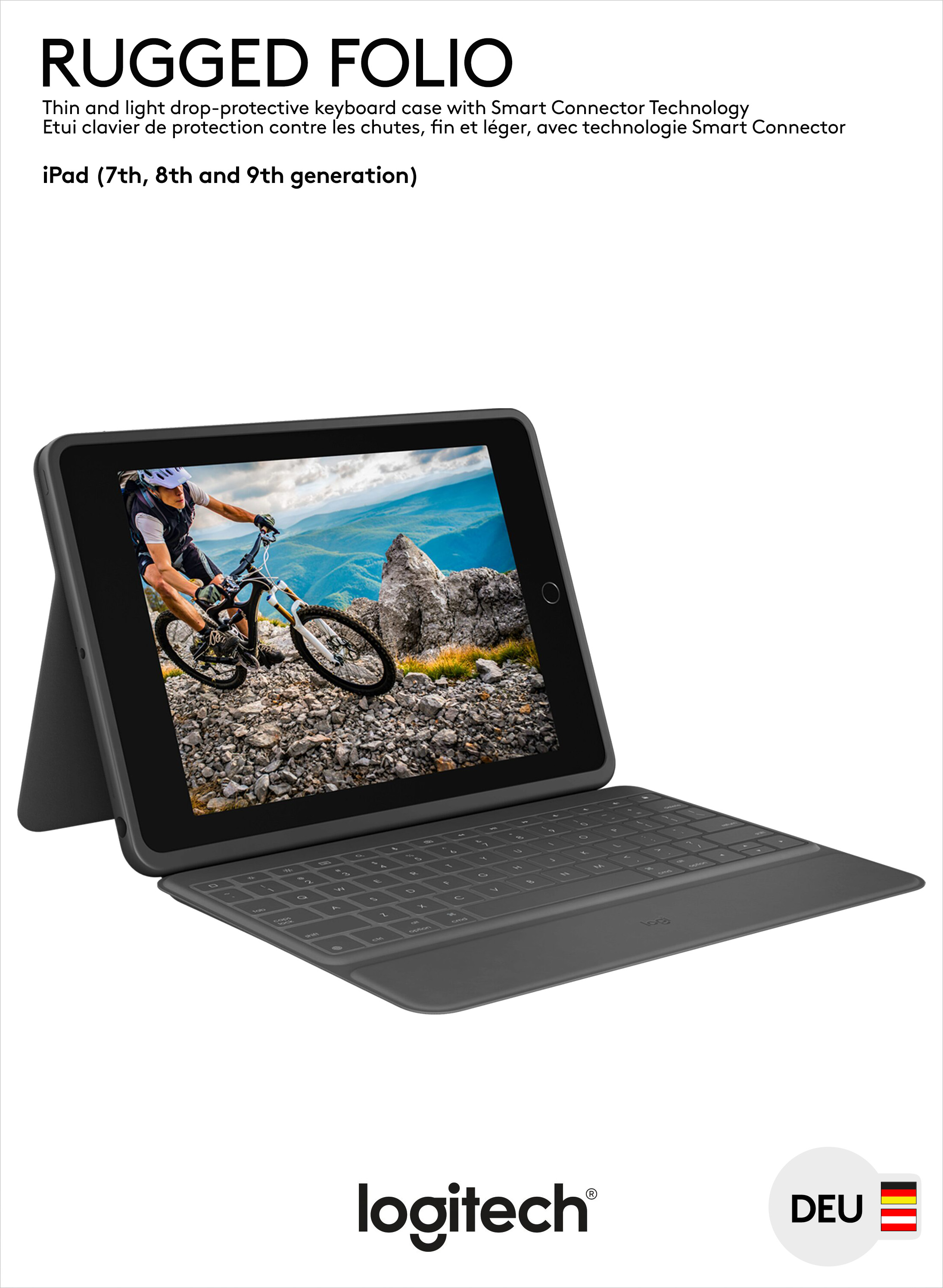 Logitech Tastatur Rugged Folio, Smart Connector, grafit für Apple iPad 10.2", Gen.7/8/9, DE, Retail