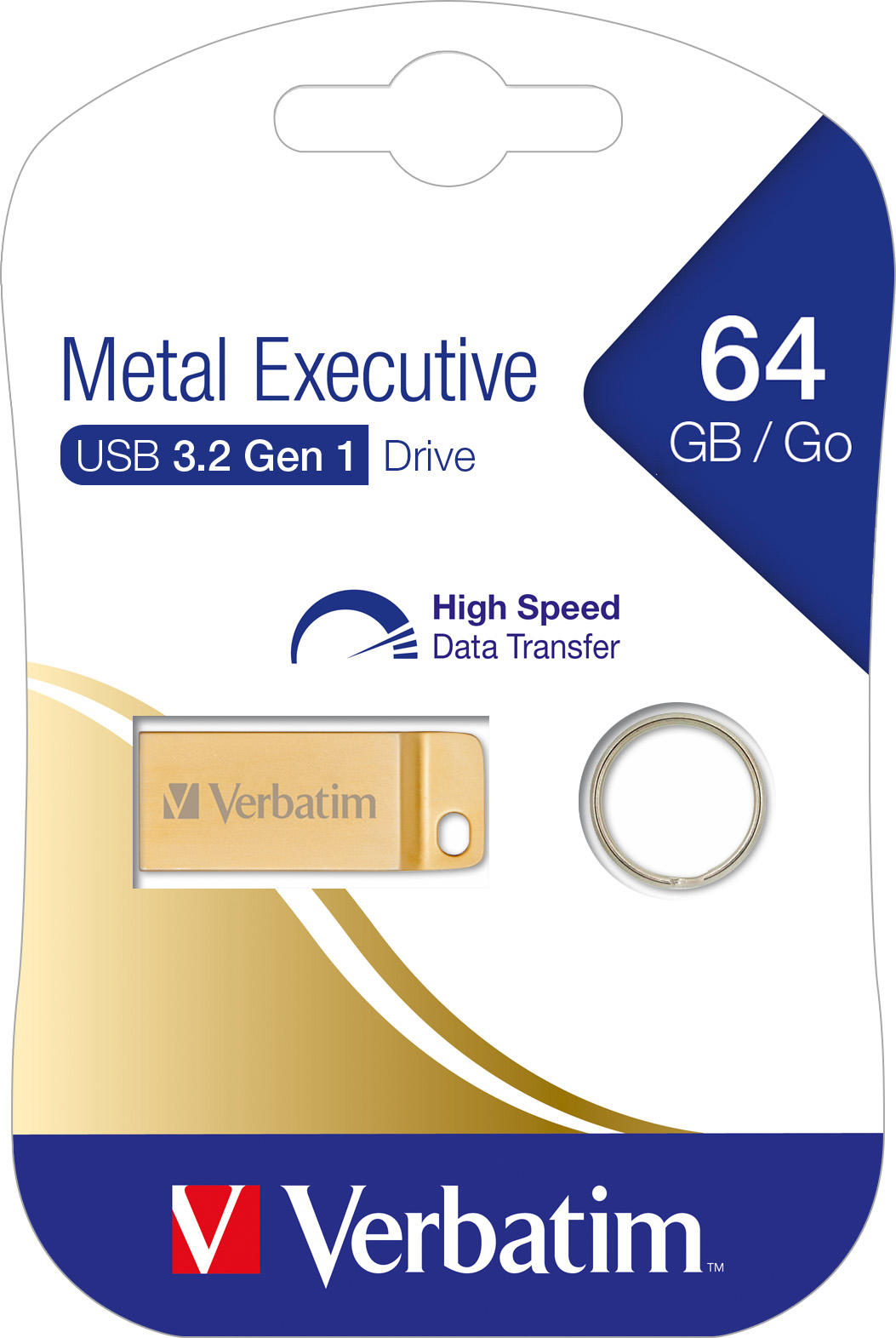 Verbatim USB 3.2 Stick 64GB, Metal Executive, Gold Typ-A, (R) 80MB/s, (W) 25MB/s, Retail-Blister