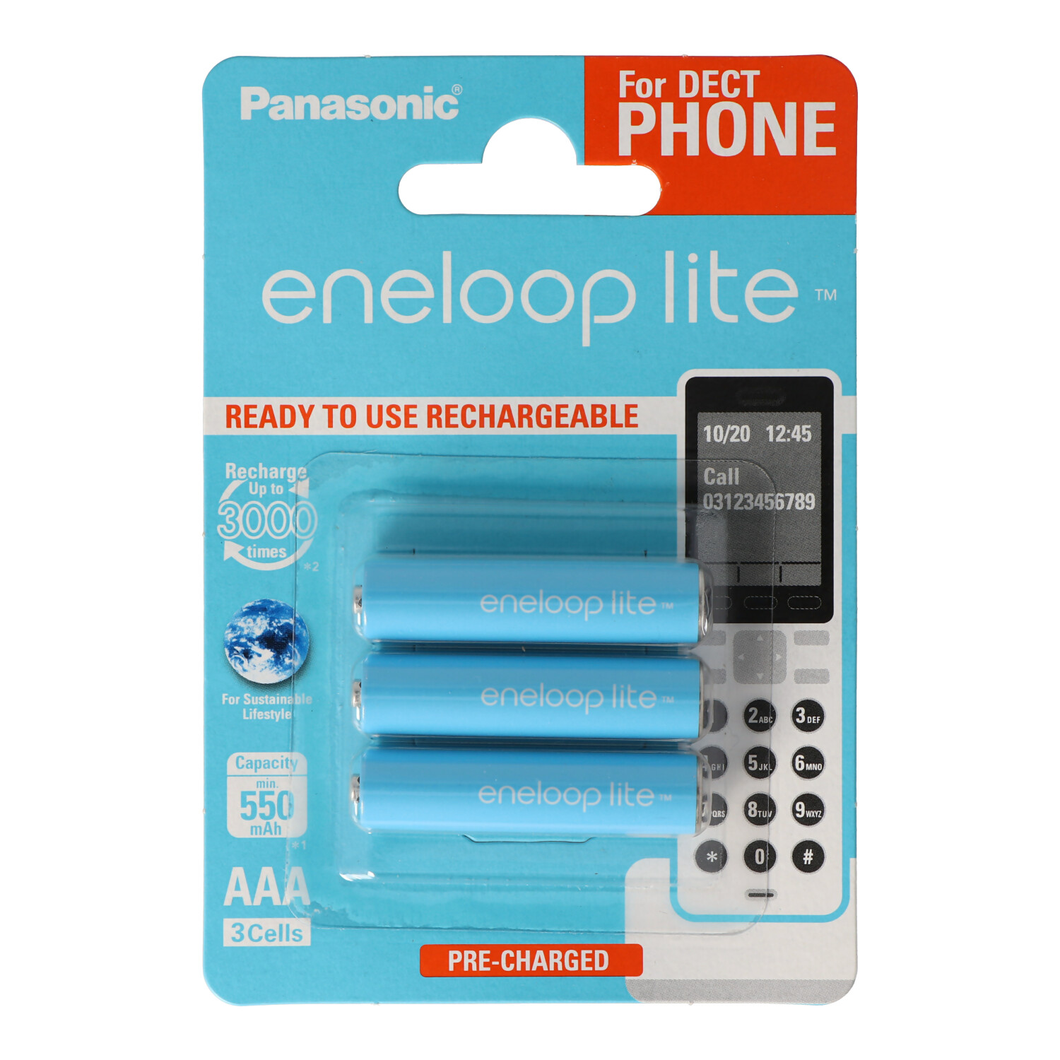 3er Panasonic eneloop Phone Lite Micro Akku BK-4LCCE/3DE NiMH 1,2V / 600mAh Akku für DECT Telefon inkl. AccuSafe AAA