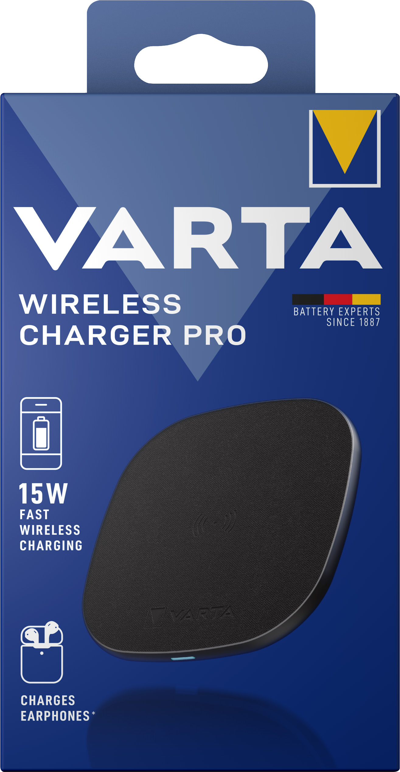 Varta Fast Wireless Charger Pro, Qi, 5V/9V/12V, schwarz USB Micro-B, Retail Blister