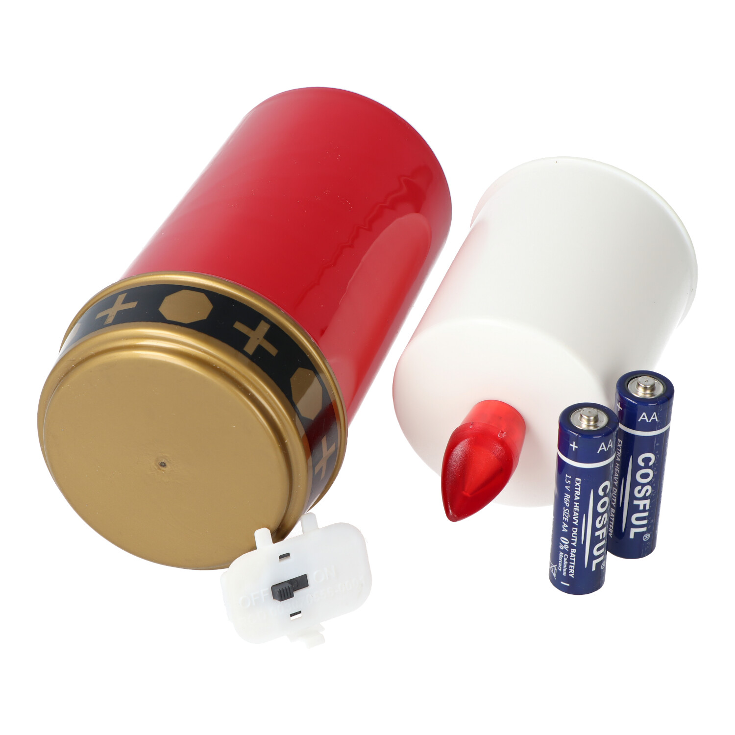 LED-Grablicht rot mit Kerzenschein, 13,2x7,3cm, inklusive 2x AA Mignon LR6 Standard Batterien