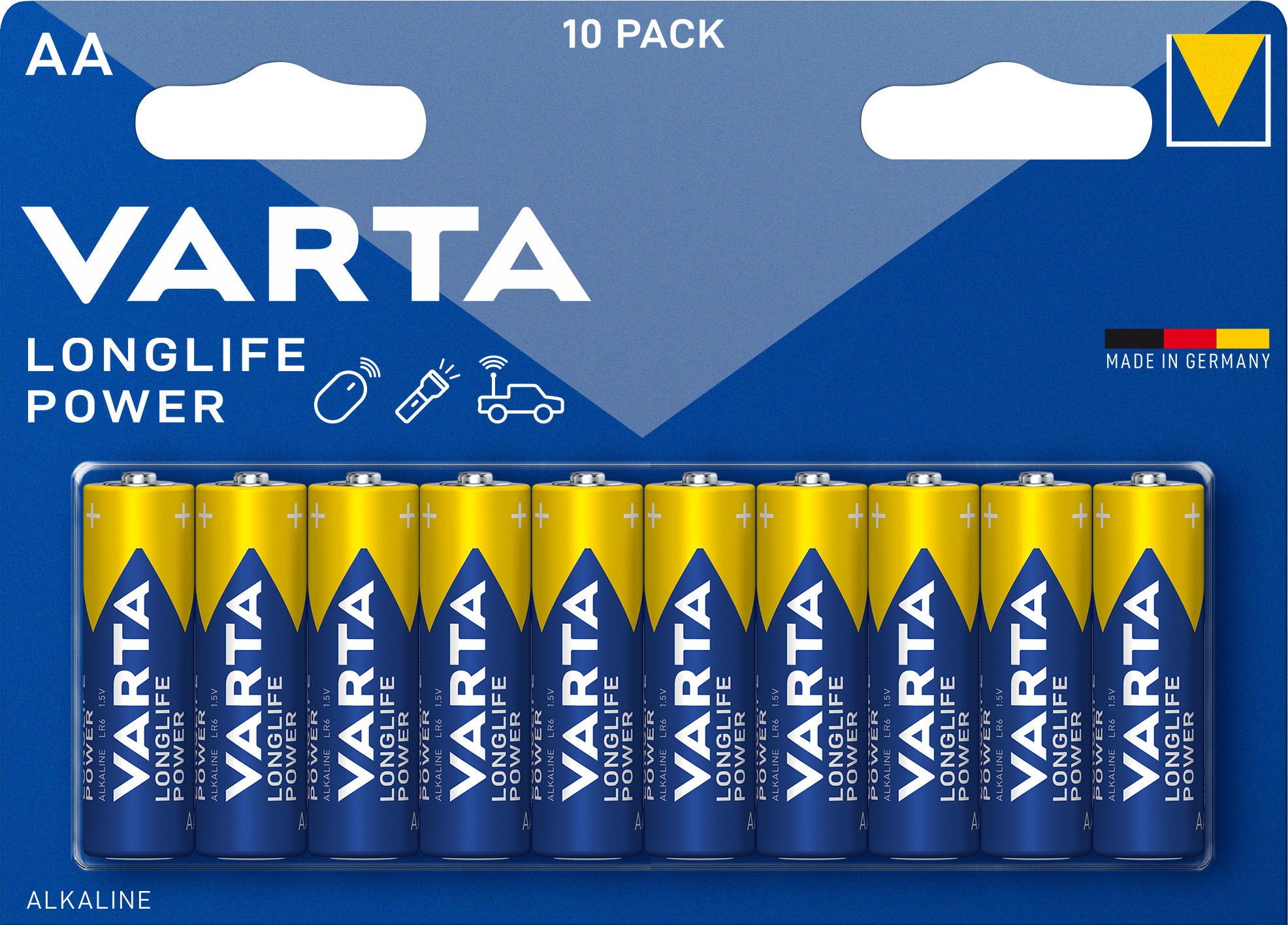 Varta Batterie Alkaline, Mignon, AA, LR06, 1.5V Longlife Power, Retail Blister (10-Pack)