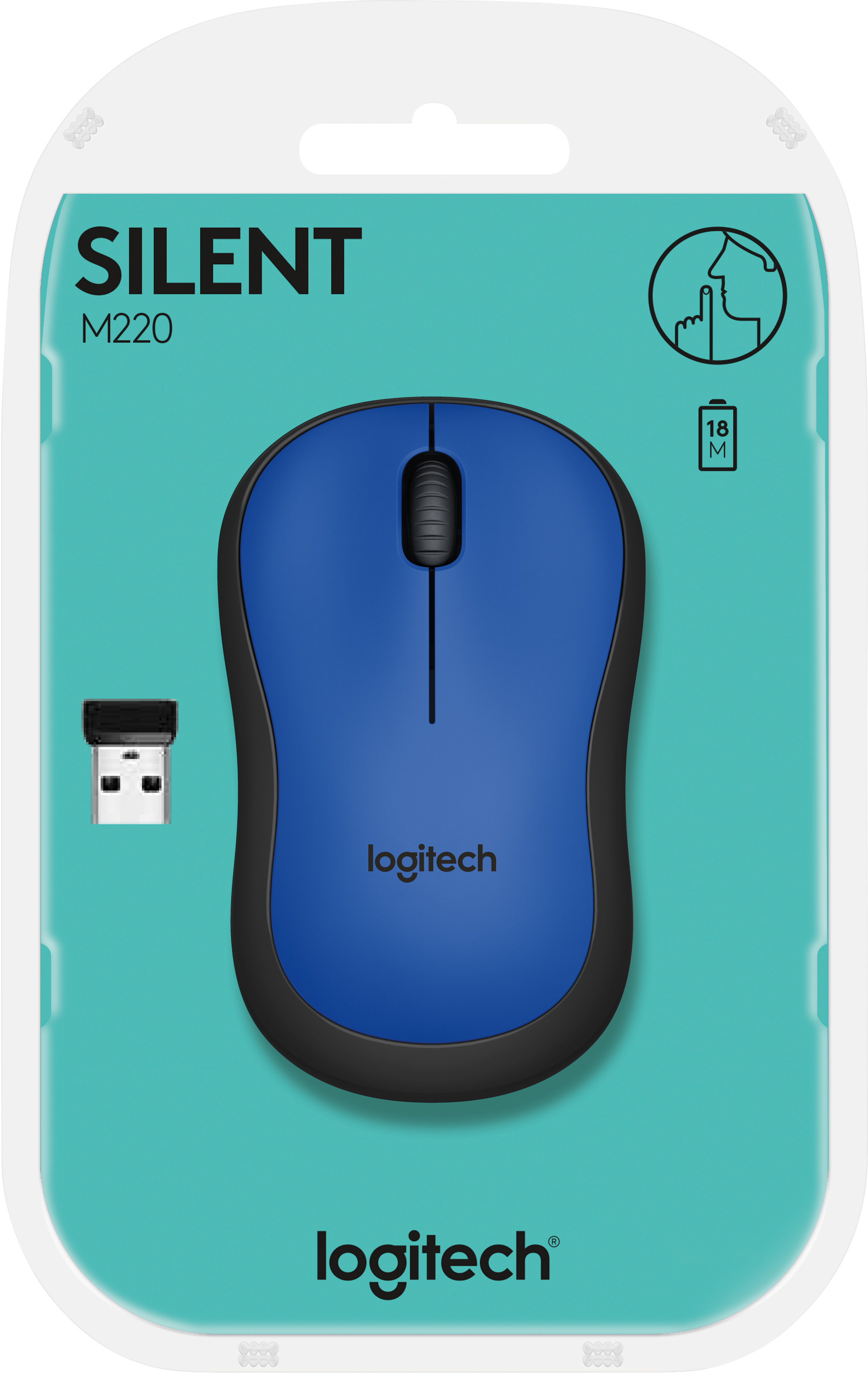 Logitech Maus M220, Silent, Wireless, blau Optisch, 1000 dpi, 3 Tasten, Retail