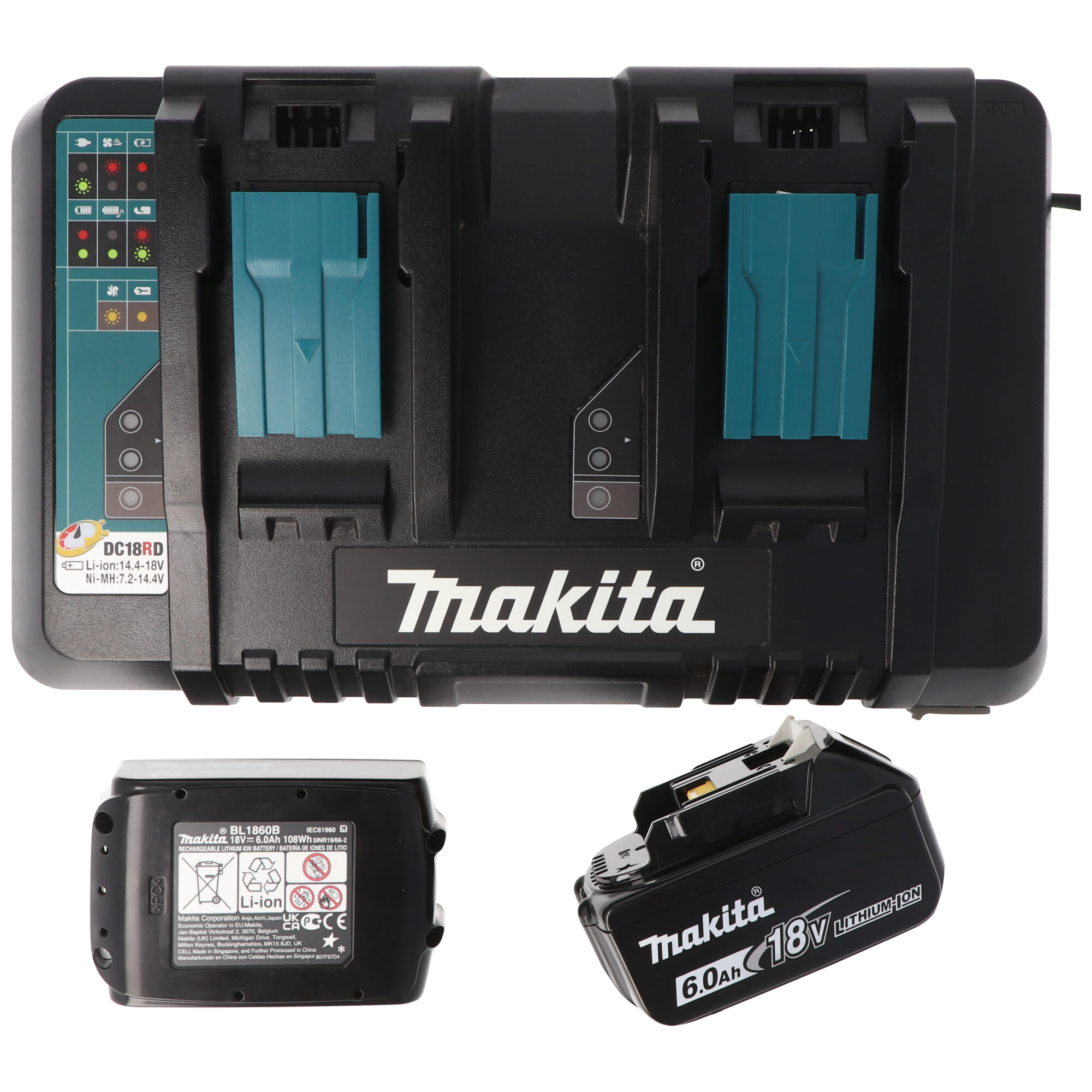 Makita Power Source Kit Li 18V mit 2x BL1860B Akku 6,0Ah + DC 18 SH Doppelladegerät 199484-8
