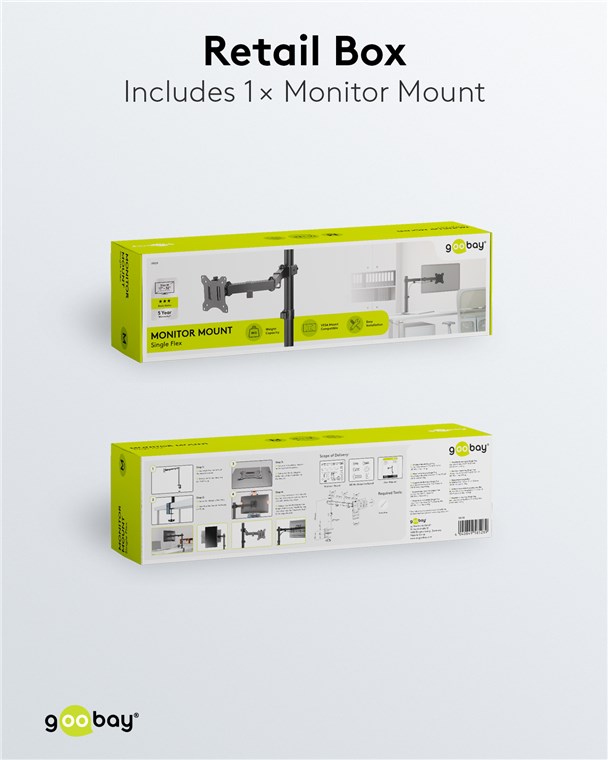 Goobay Monitorhalterung Single Flex - für gängige Monitore zwischen 17 und 32 Zoll (43-81 cm) bis 8 kg