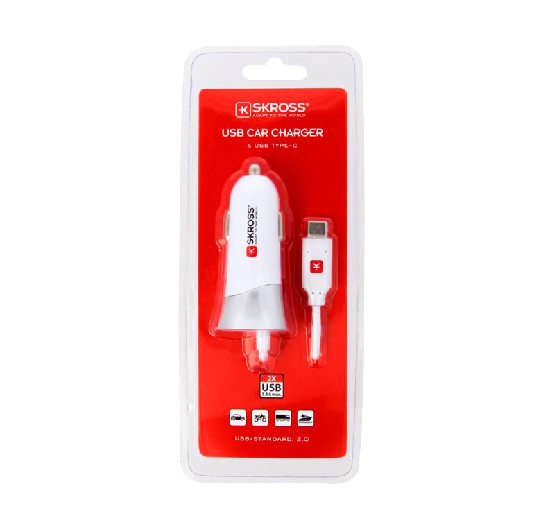 Skross USB Car Charger & USB Typ-C (2.0) Kabel - zum einfachen Laden von USB-Geräten am Zigarettenanzünder (12 V)