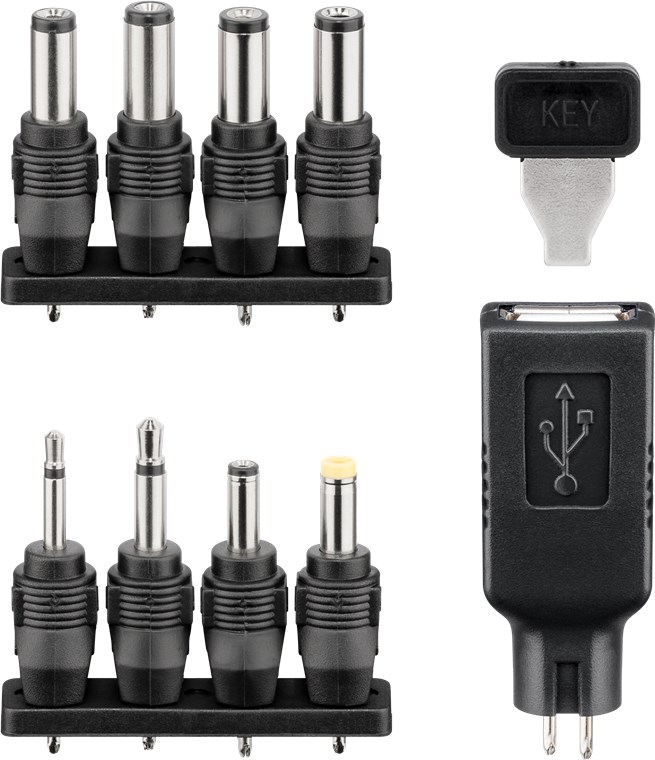 3 V - 12 V Universal-Netzteil inkl. 1 USB- und 8 DC-Adapter - max. 7,2 W und 0,6 A