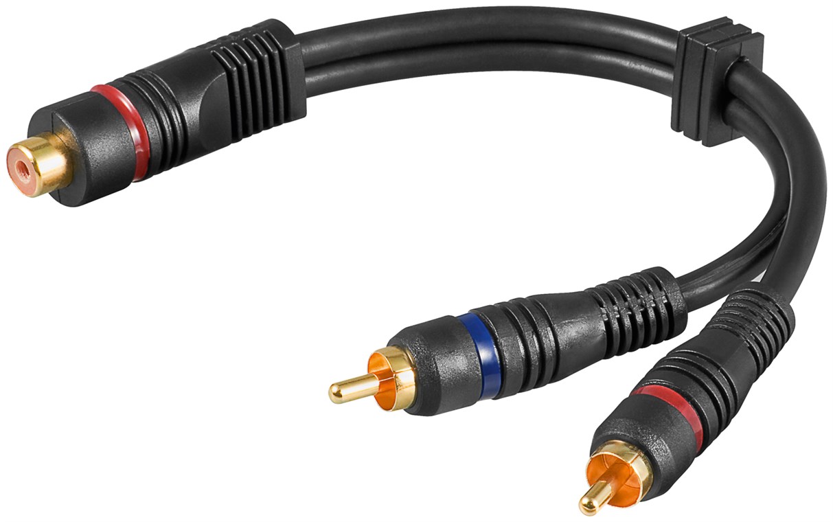 Goobay Audio Y-Adapterkabel, 1x Cinch-Stecker zu Stereo-Cinch-Buchse, OFC, zweifach geschirmt - Cinch-Buchse > 2x Cinch-Stecker (Audio links/rechts)