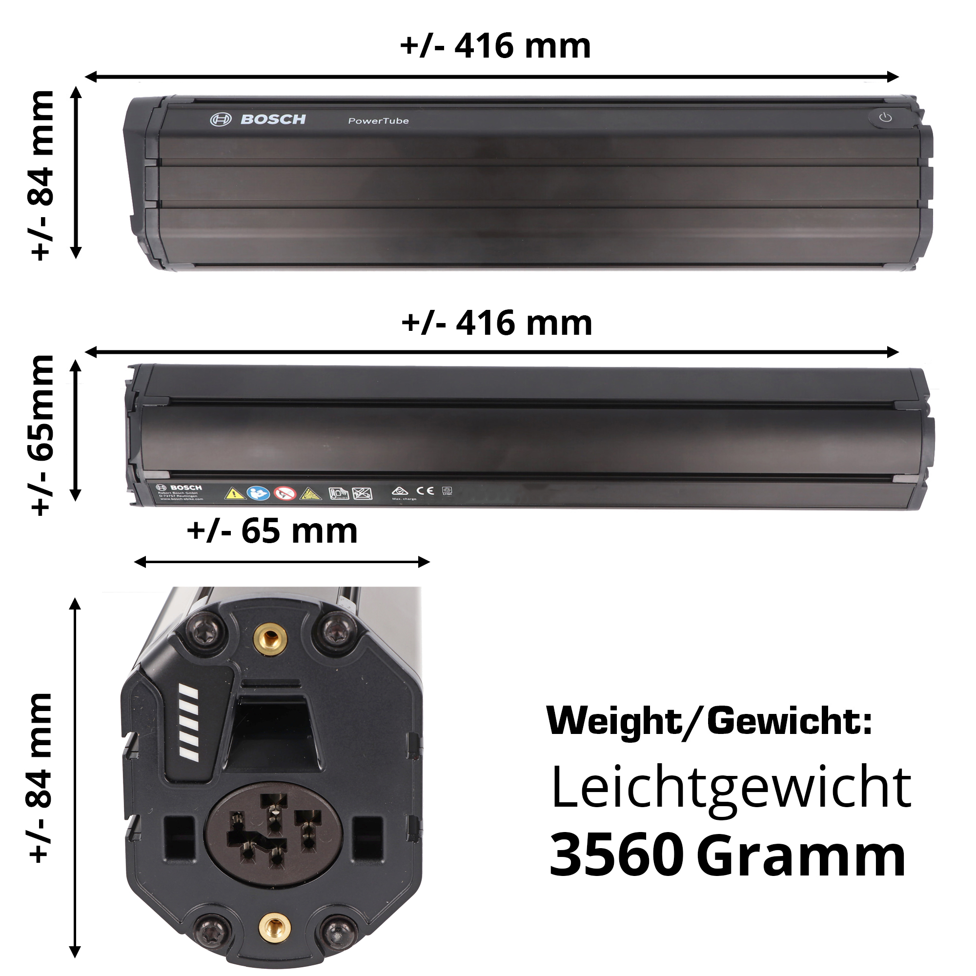 Bosch PowerTube 625 Wh vertikal e-bike Akku 36 Volt 17,4Ah 41,6cm Lang