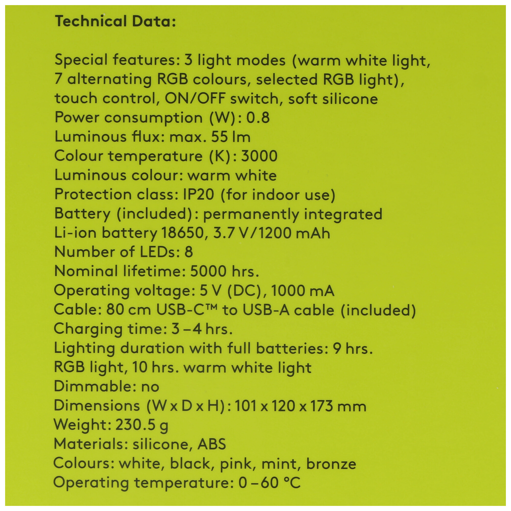 LED-Nachtlicht Einhorn - warmweißes Licht und 7 Farbwechsel RGB-Licht, mit 3 Leuchtmodi, Touch-Sensor und Li-Ion-Akku 3,7 V/1200 mAh, aus weichem Silikon