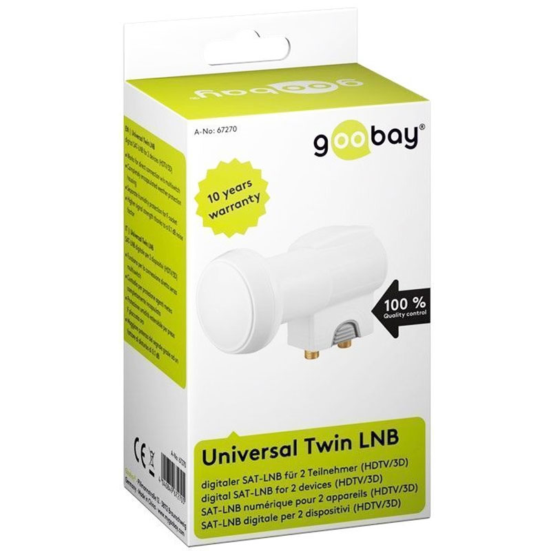 Universal Twin LNB digitaler SAT-LNB DVB-S2 für 2 Teilnehmer 4K, HDTV, 3D Empfang