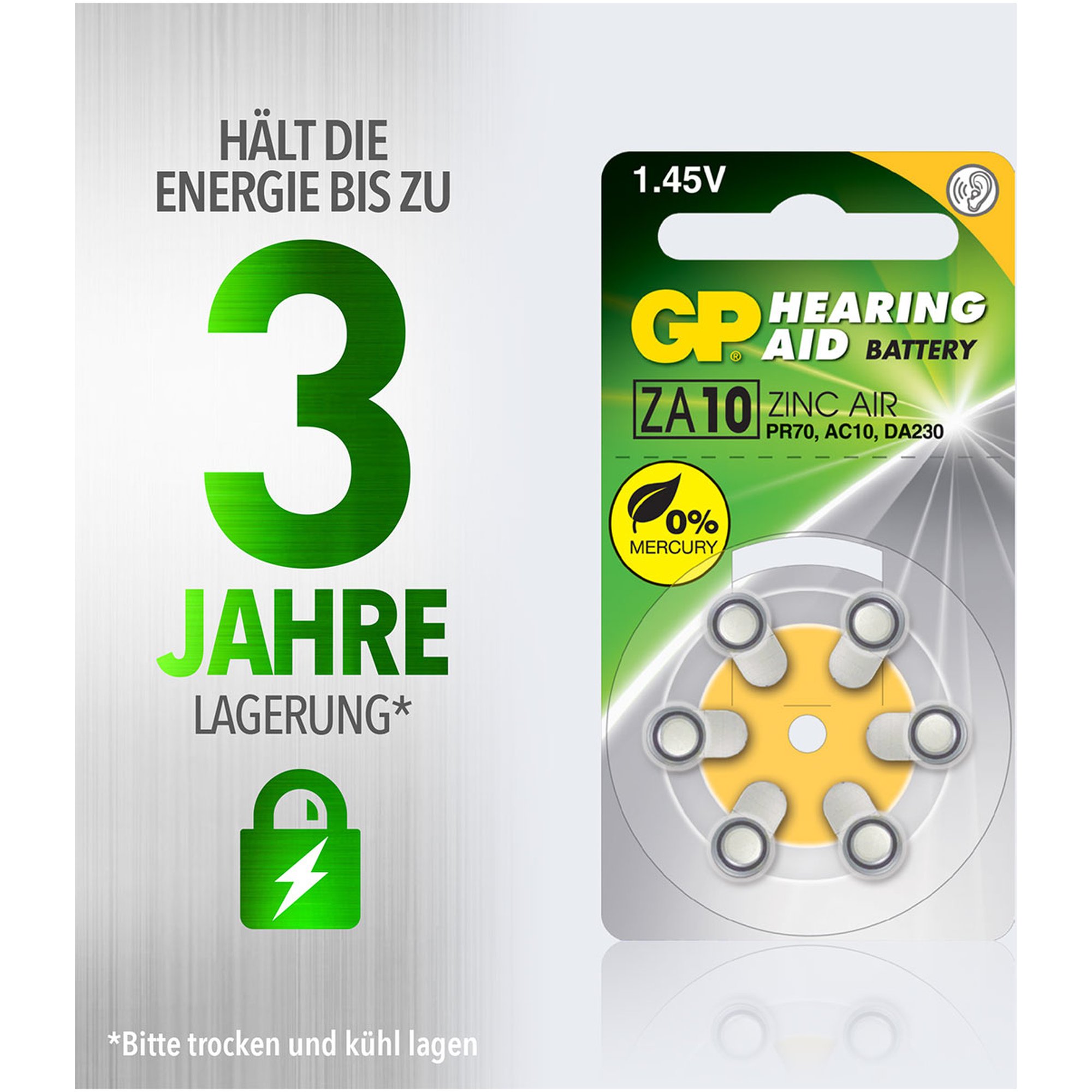 ZA10 GP Zink-Luft Hörgerätebatterie 1,4V 6 Stück