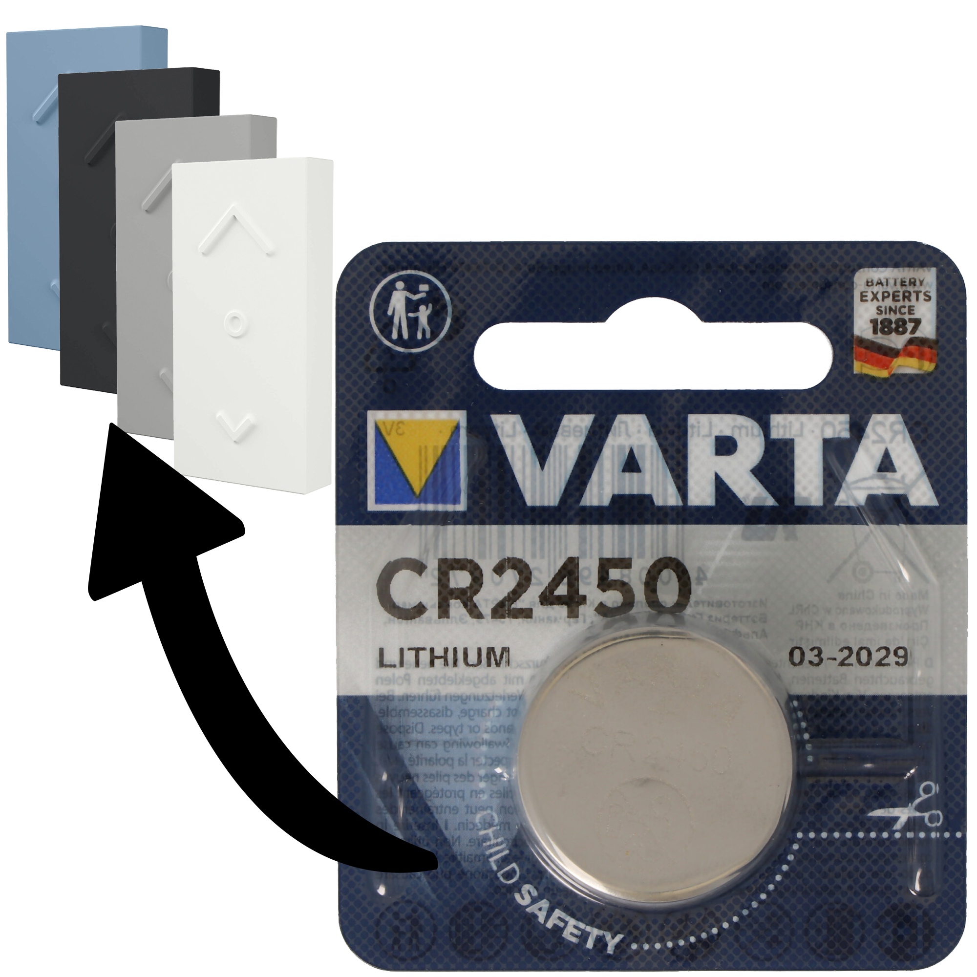 Batterie passend für Osram Lightify Mini Switch Dimmschalter 1x Varta CR2450 Lithium Batterie IEC CR 2450